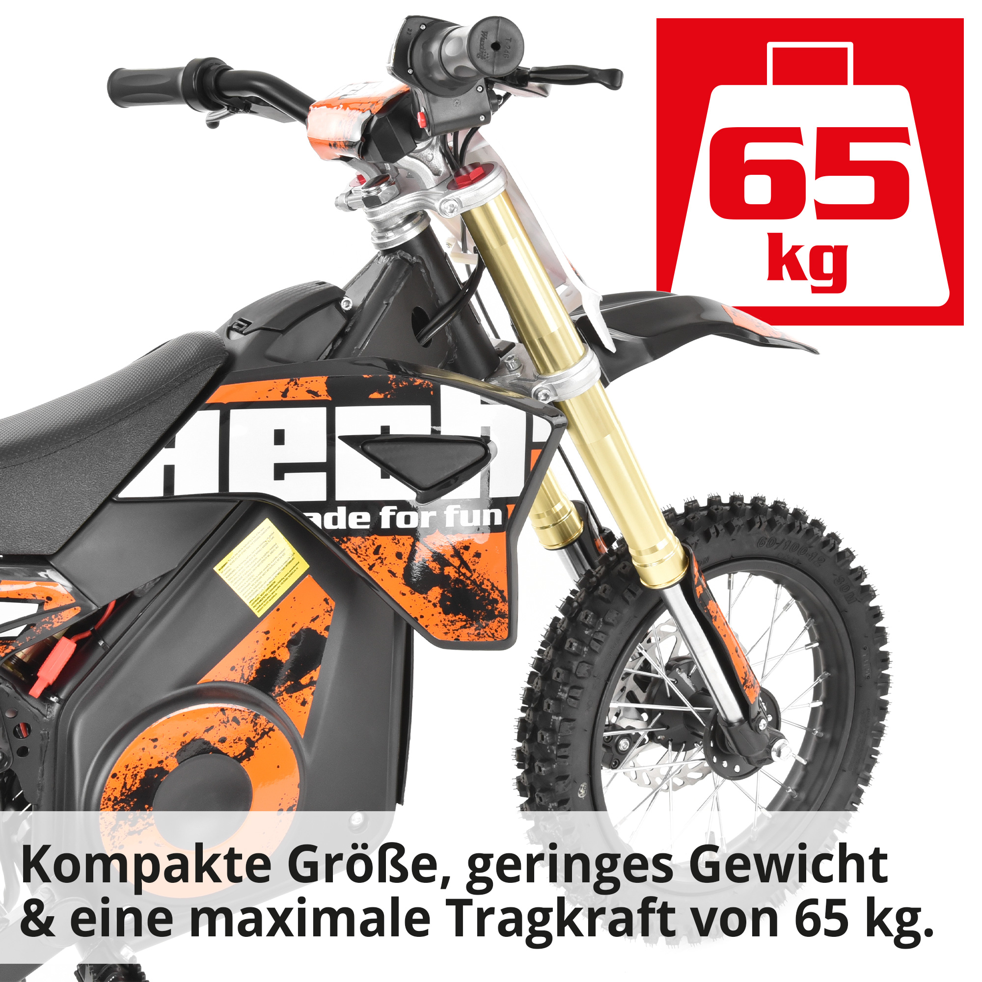 Hecht 59100 Elektro Pocketbike Orange; Kompakte Größe, geringes Gewicht und eine schwere maximale Tragkraft
