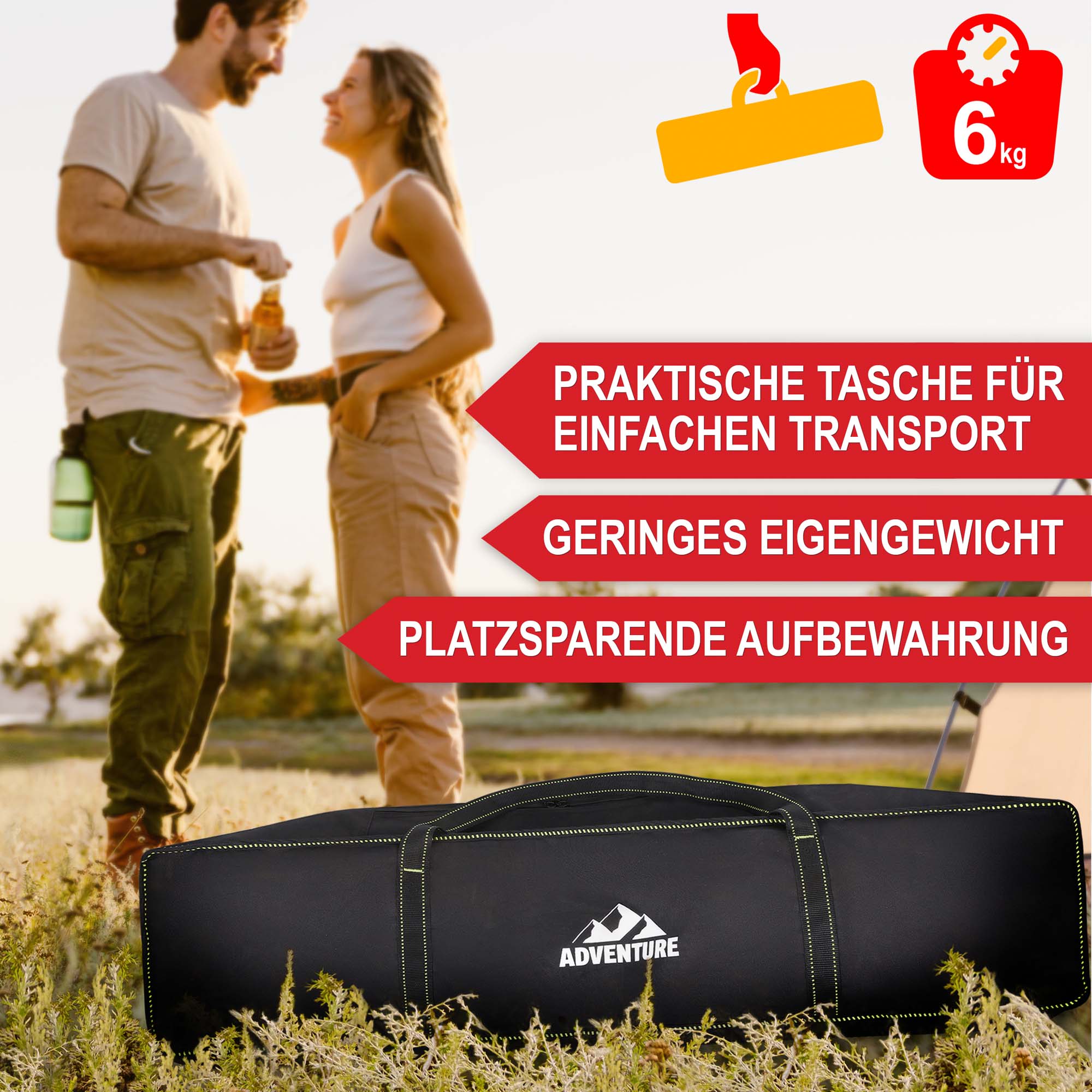 Campingstuhl schwarz/ grün - Praktische Tasche für einfachen Transport, geringes Eigengewicht, Platzsparende Aufbewahrung