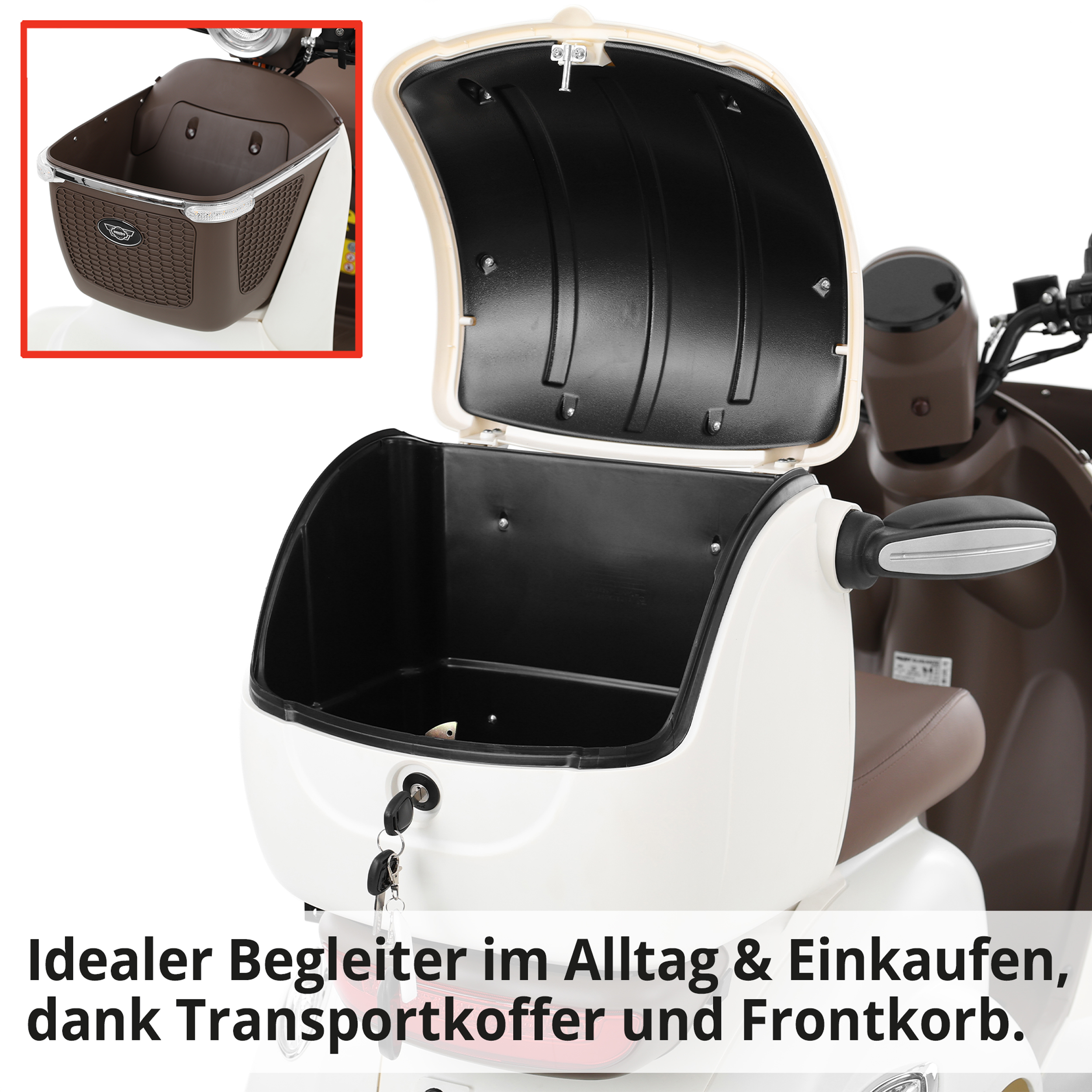 Seniorenmobil HECHT Elegante ist der ideale Begleiter im Alltag & Einkaufen, dank Transportkoffer und Frontkorb