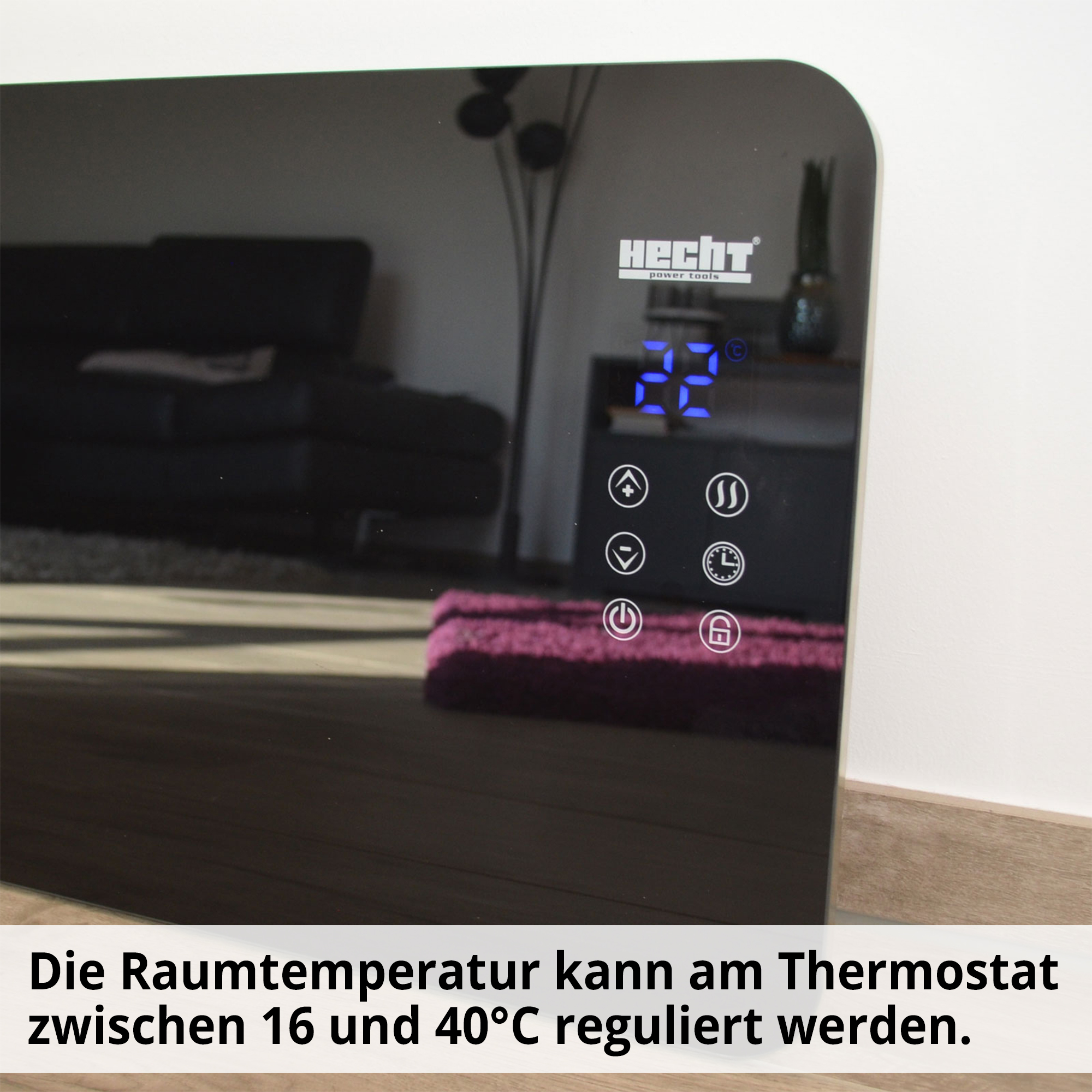 Heizpaneel; Thermostat kann zwischen 16 und 40 Grad Celsius reguliert werden