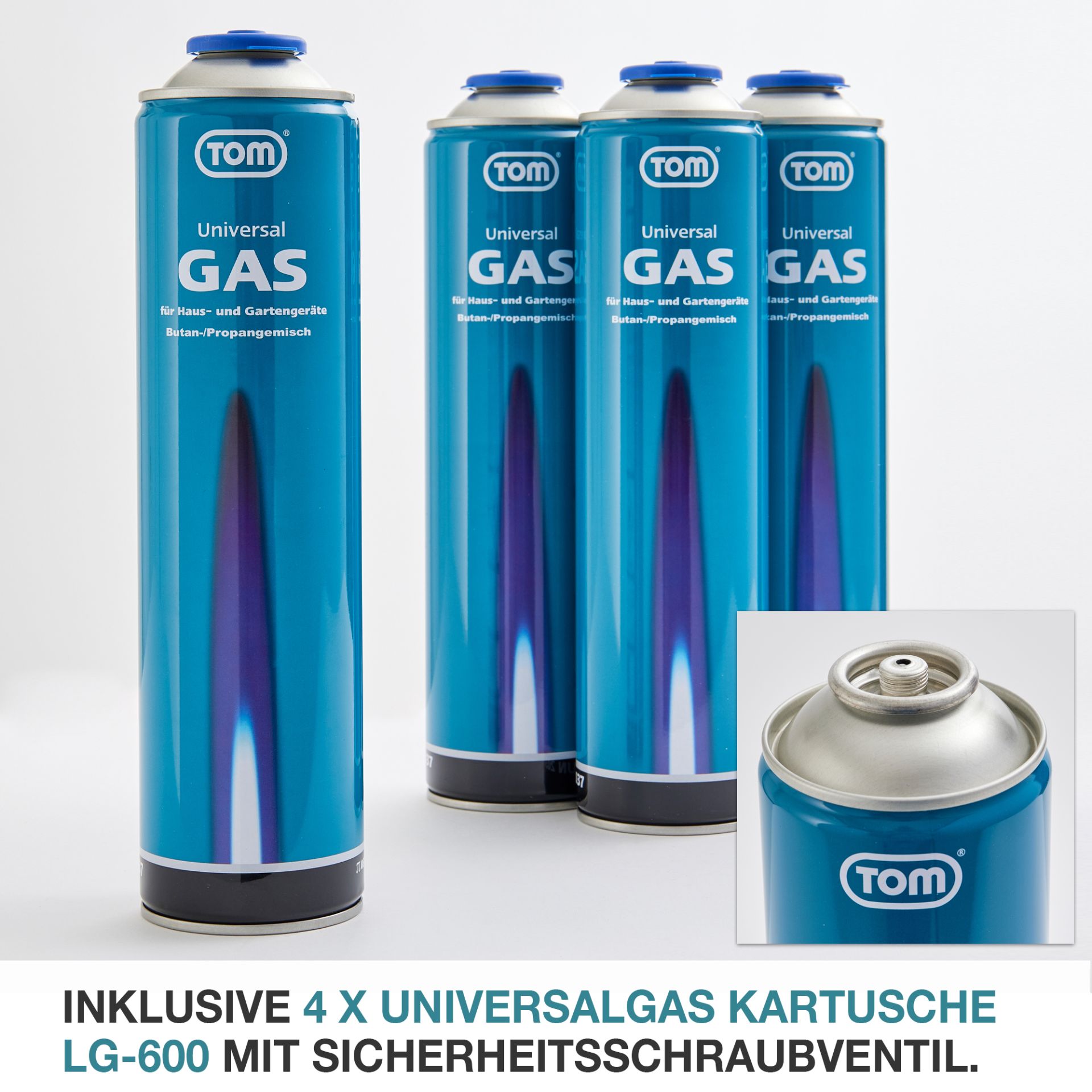TOM UB-200 Unkrautbrenner; 4 LG-600 Gas-Kartuschen (jeweils 600 Milliliter) enthalten