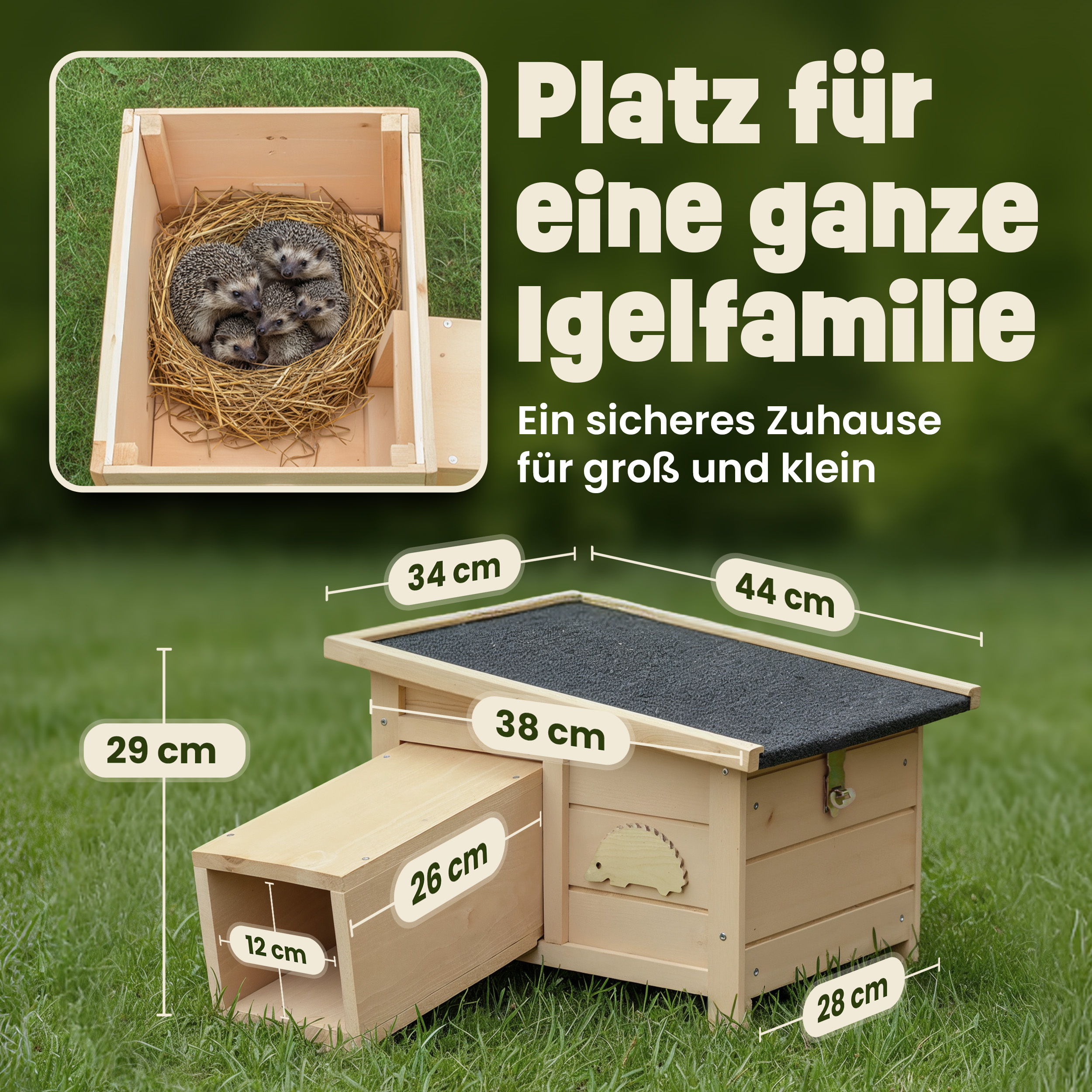 Natur Igelhaus zooprinz Hugo für Garten & Tierfreunde – ideal für Winterschlaf
