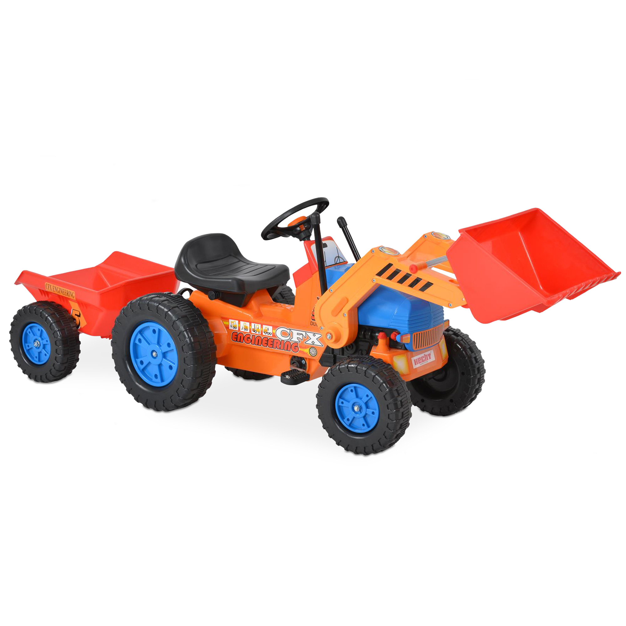 766-titelbild_1 Kindertraktor mit Frontlader und Anhänger in Orange-Blau