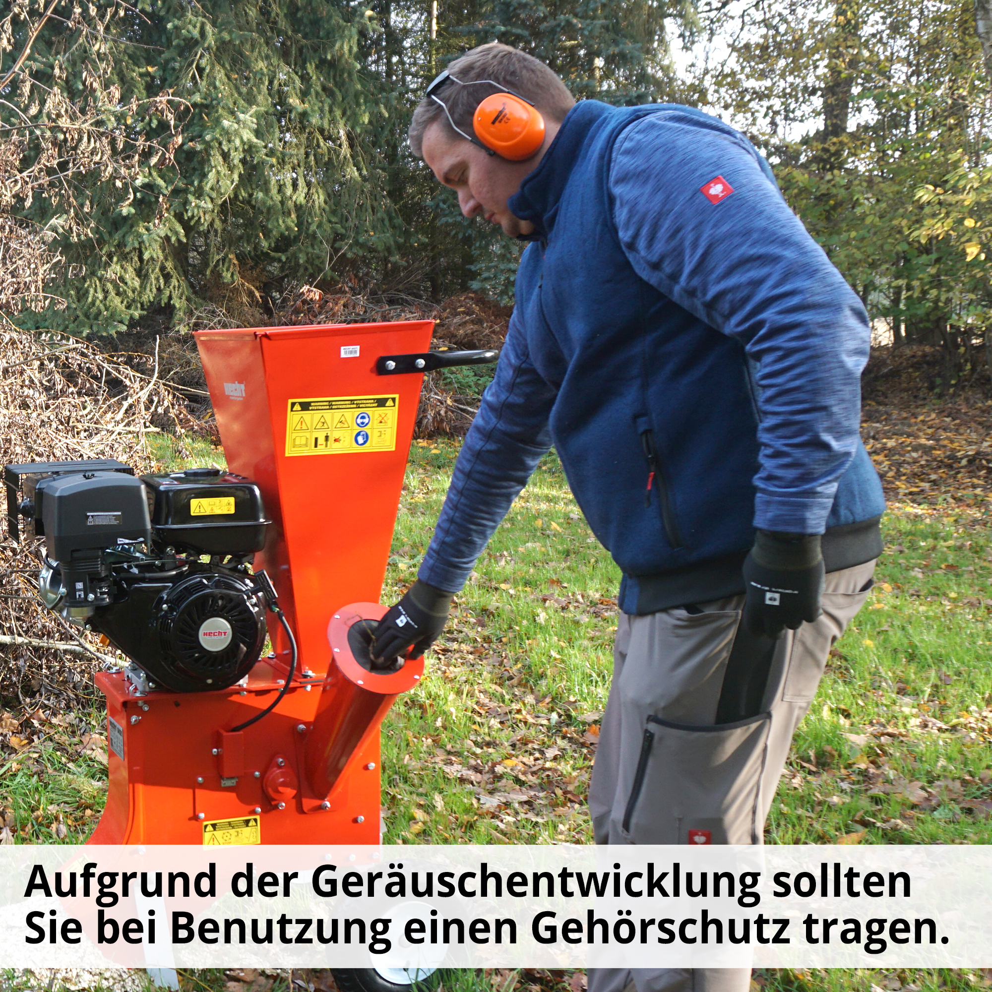 HECHT Benzin Gartenhäcksler 6421 Benzin Gartenhäcksler erfordert Gehörschutz
