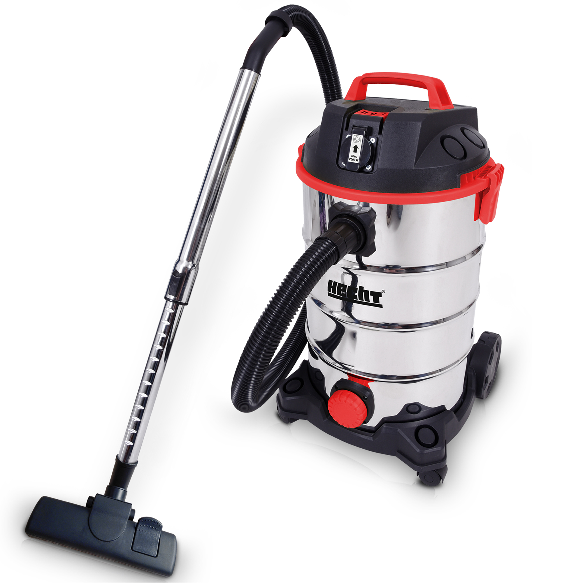 Industriesauger mit Edelstahlgehäuse und flexiblem Saugschlauch für groben Schmutz