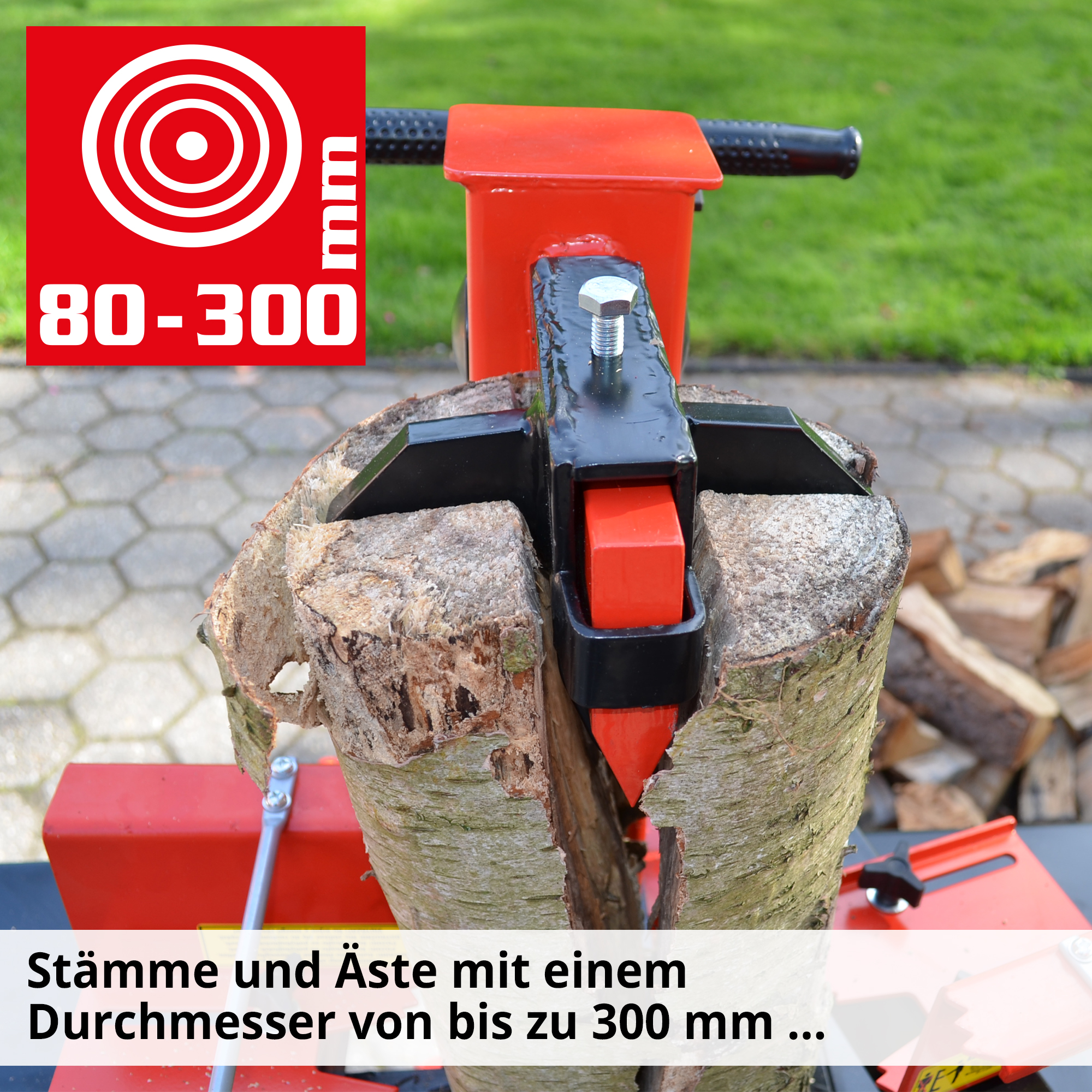 Holzspalter; Für Stämme und Äste bis zu einem Durchmesser von 300 Millimeter