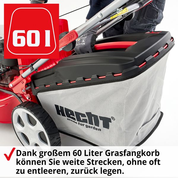 HECHT 553 SW Benzin Rasenmäher mit großem 60 Liter Grasfangkorb
