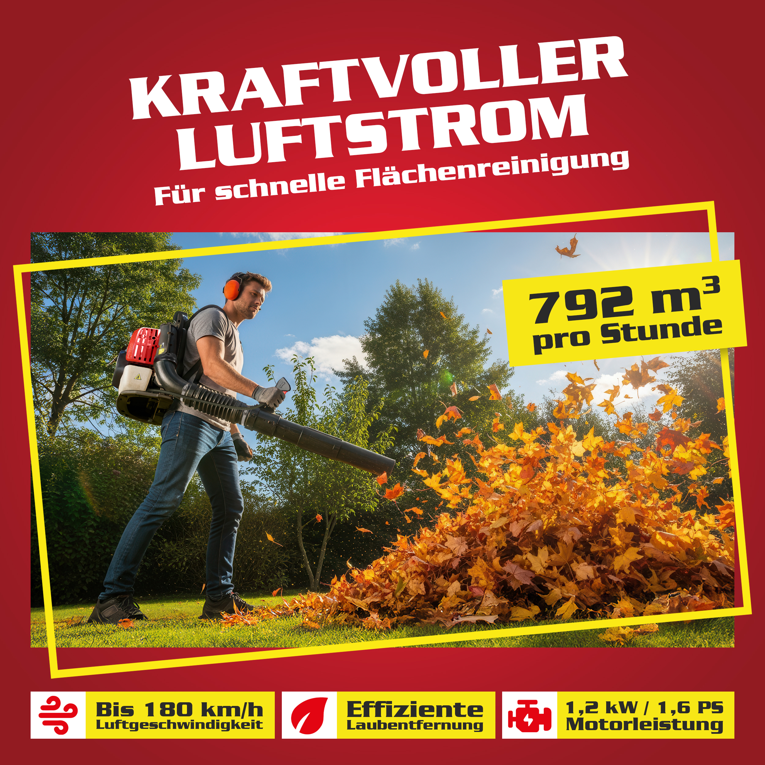 Hecht Benzin-Laubbläser 943 mit Antivibrationsdämpfung und 792 cbm Luftstrom