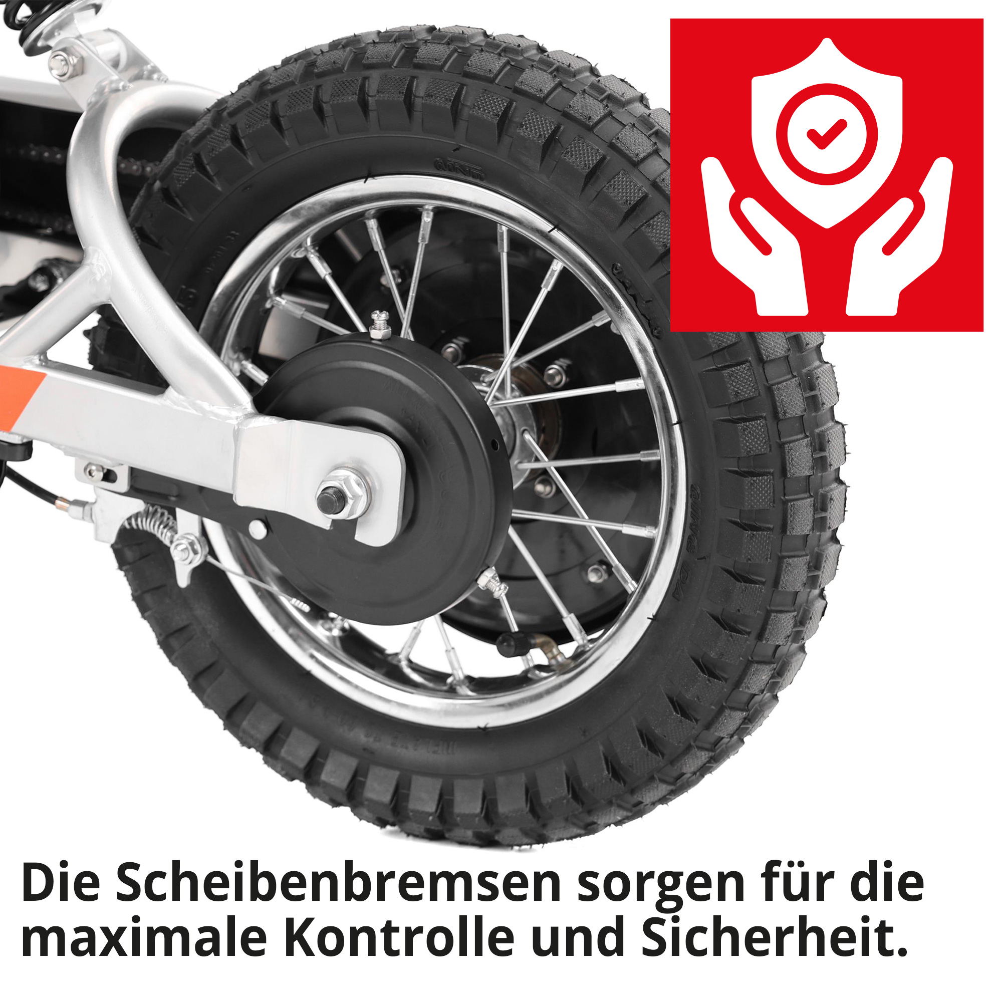 Red Pocketbike; Die Scheibenbremsen sorgen für die maximale Kontrolle und Sicherheit