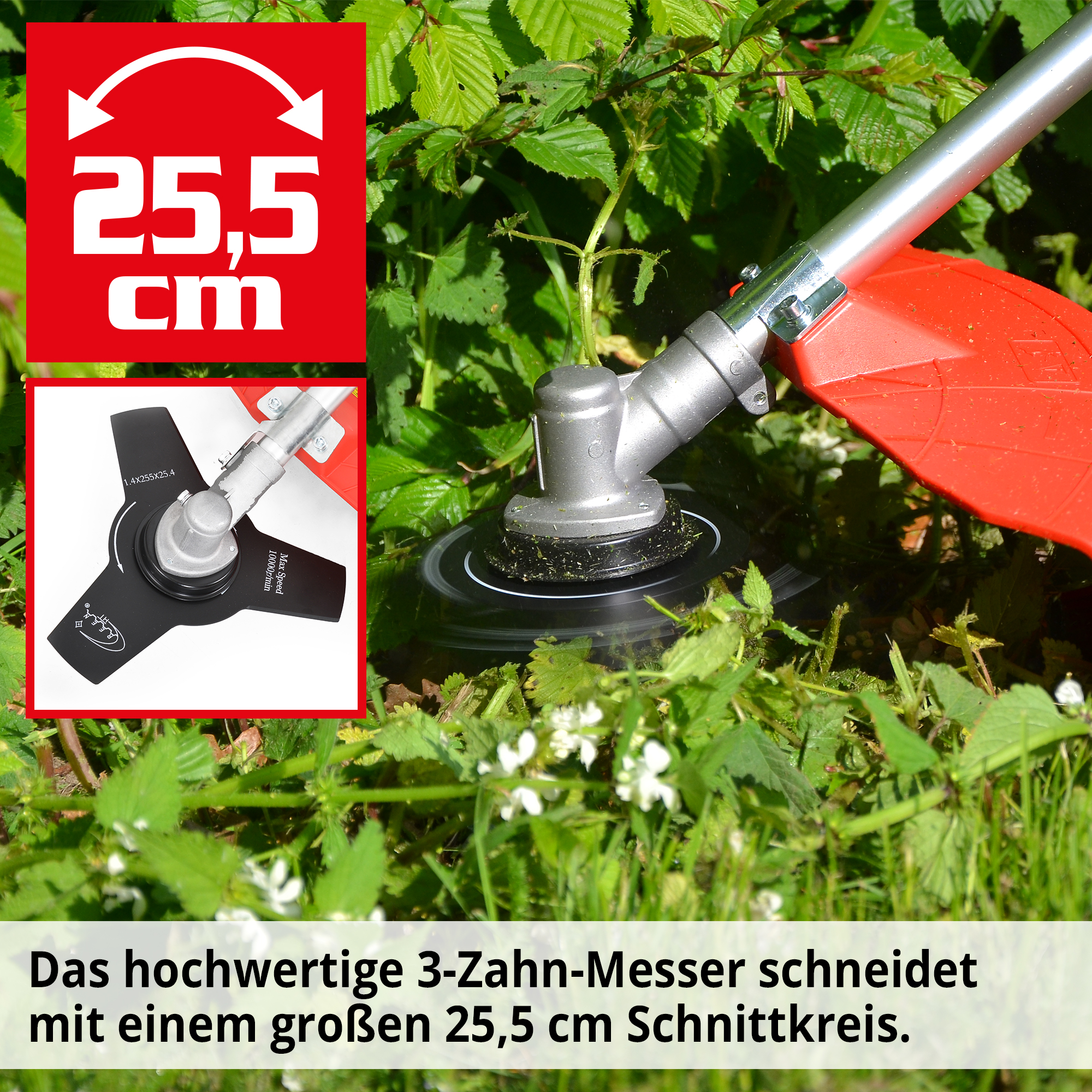 Hecht Benzin-Rasentrimmer mit robusten 3-zahn-Messer und 25 cm schnittkreis 