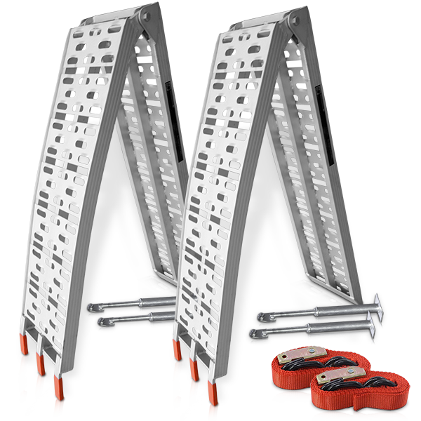 Auffahrrampen klappbar – 2er Set mit Befestigungsbolzen und Spanngurten für sicheren Transport