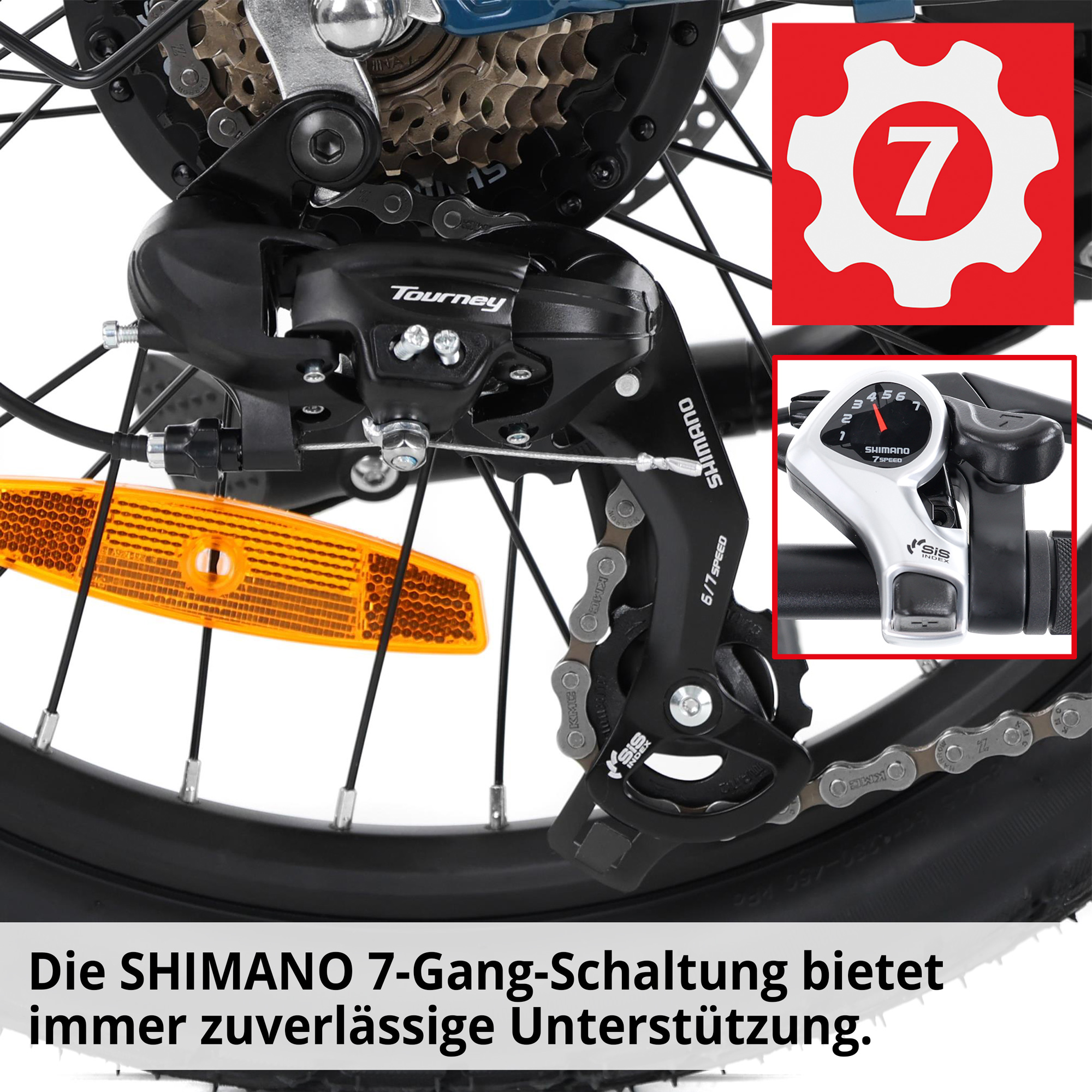Hecht COMPOS BLUE - Elektro Klapprad; Die SHIMANO 7-Gang Schaltung bietet immer zuverlässige Unterstützung