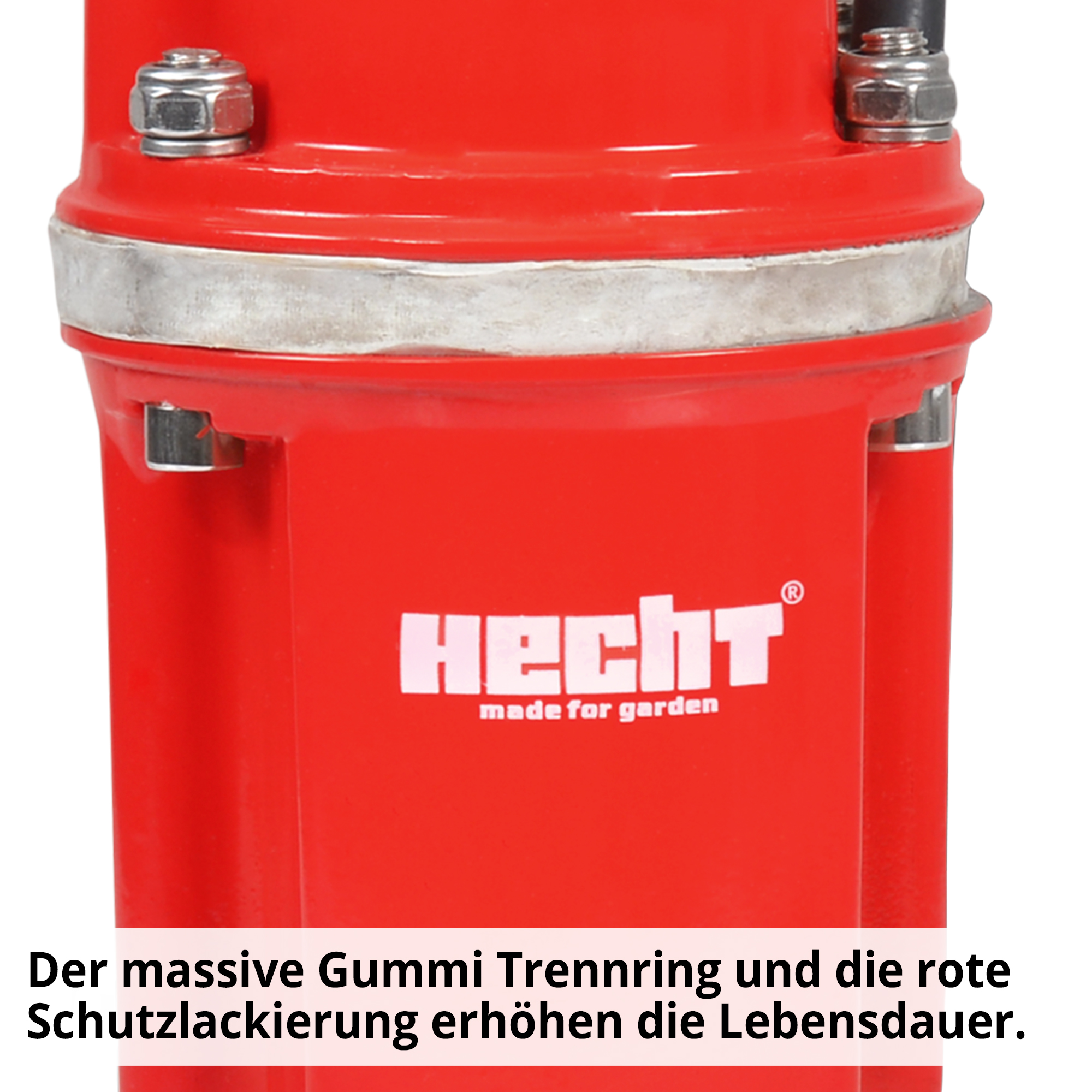 Hecht 3166 Membranpumpe; Der massive Gummi Trennring und die rote Schutzlackierung erhöhen die Lebensdauer