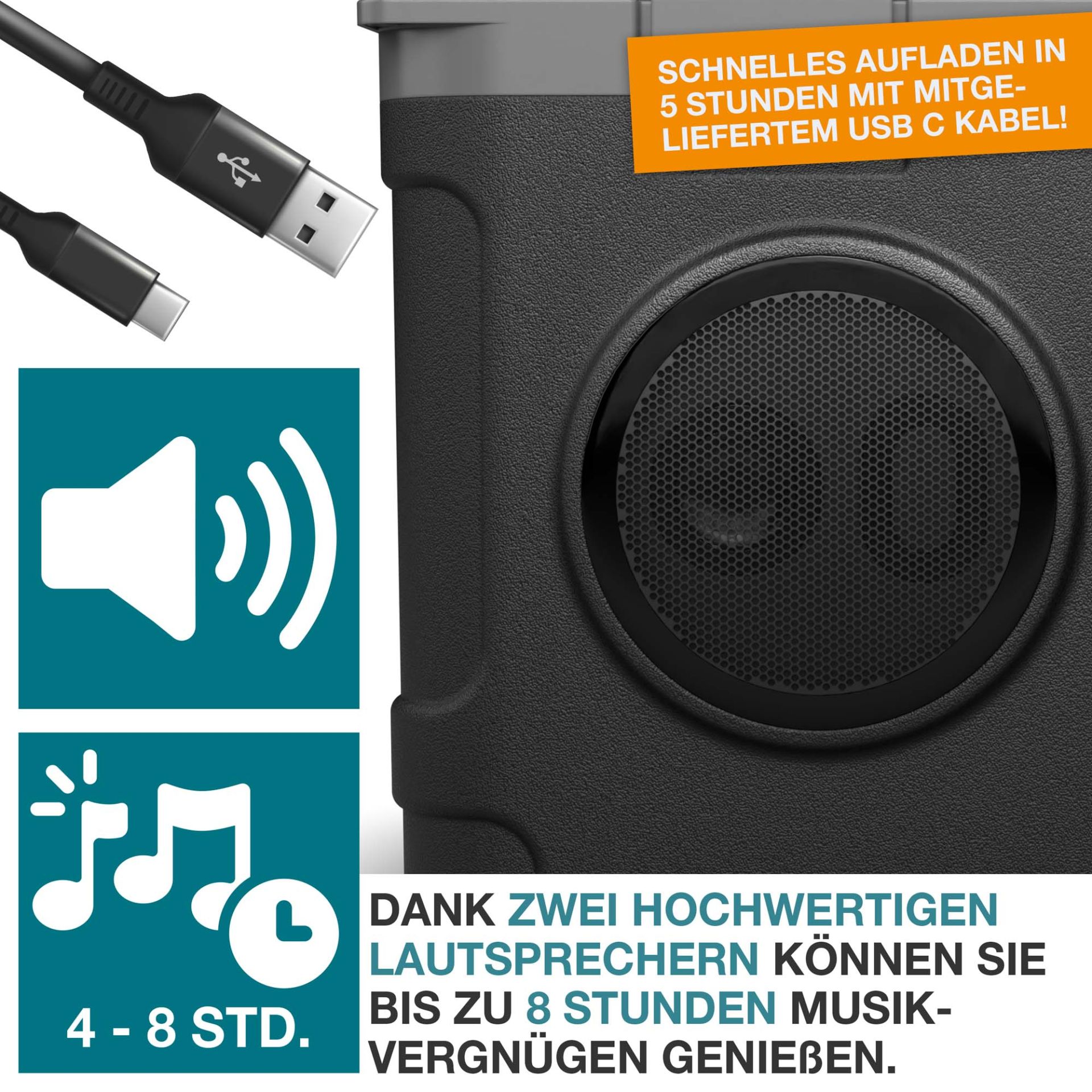 TOM Musikkühlbox CB-210; Zwei Lautsprecher für bis zu 8 Stunden Musik-Hören