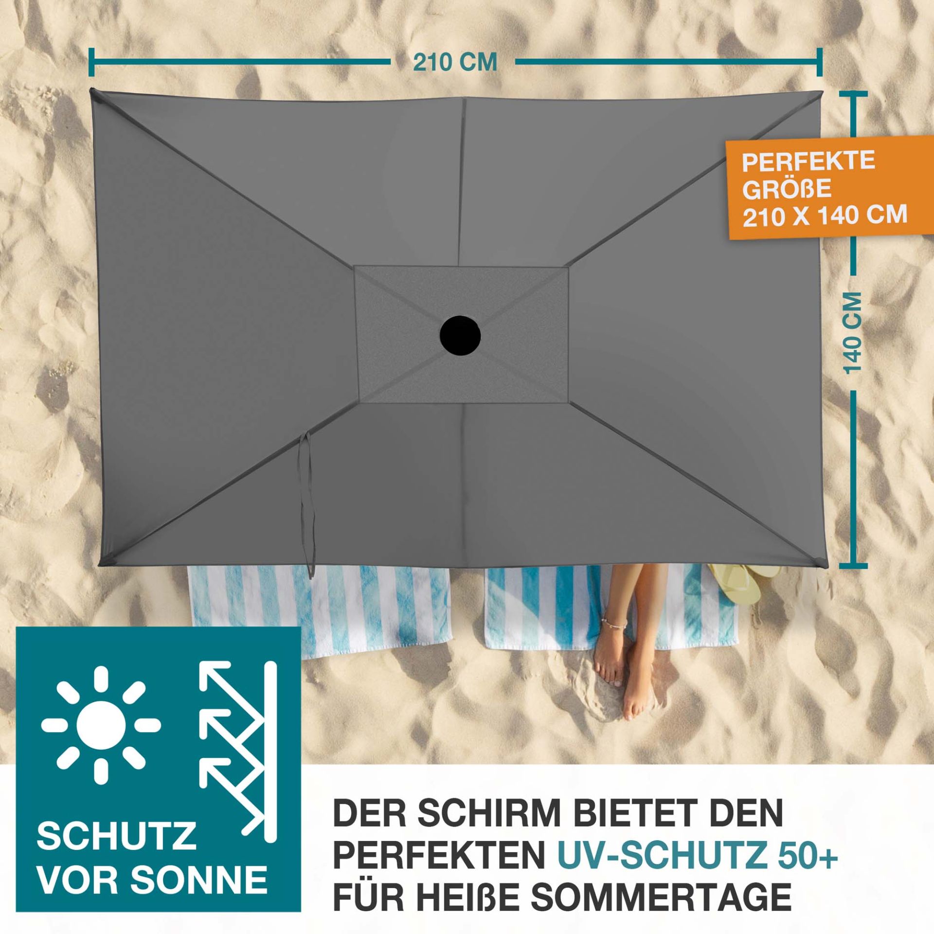 TOM Sonnenschirm SU-100 Anthrazit; 210 x 140 Zentimeter