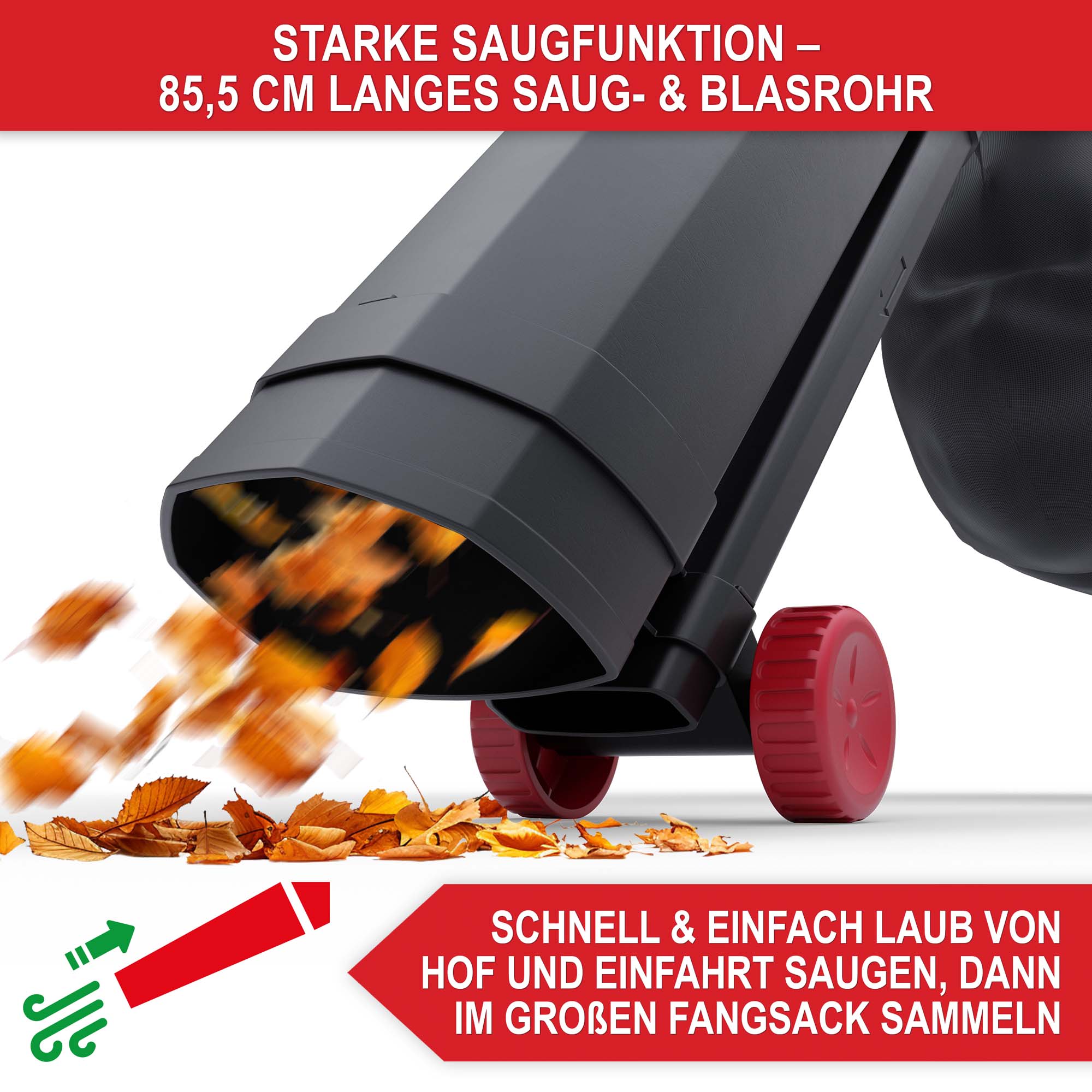 Elektro Laubsauger & Laubbläser LV3245 - Starke Saugfunktion; langes Saug und Blasrohr; Schnell und einfach Laub von Hof und Einfahrt saugen; In großen Fangsack sammeln