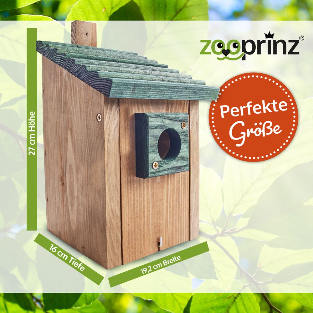 Nistkasten; Maße mit Dachüberstand: 19,2 x 16 x 27 Zentimeter