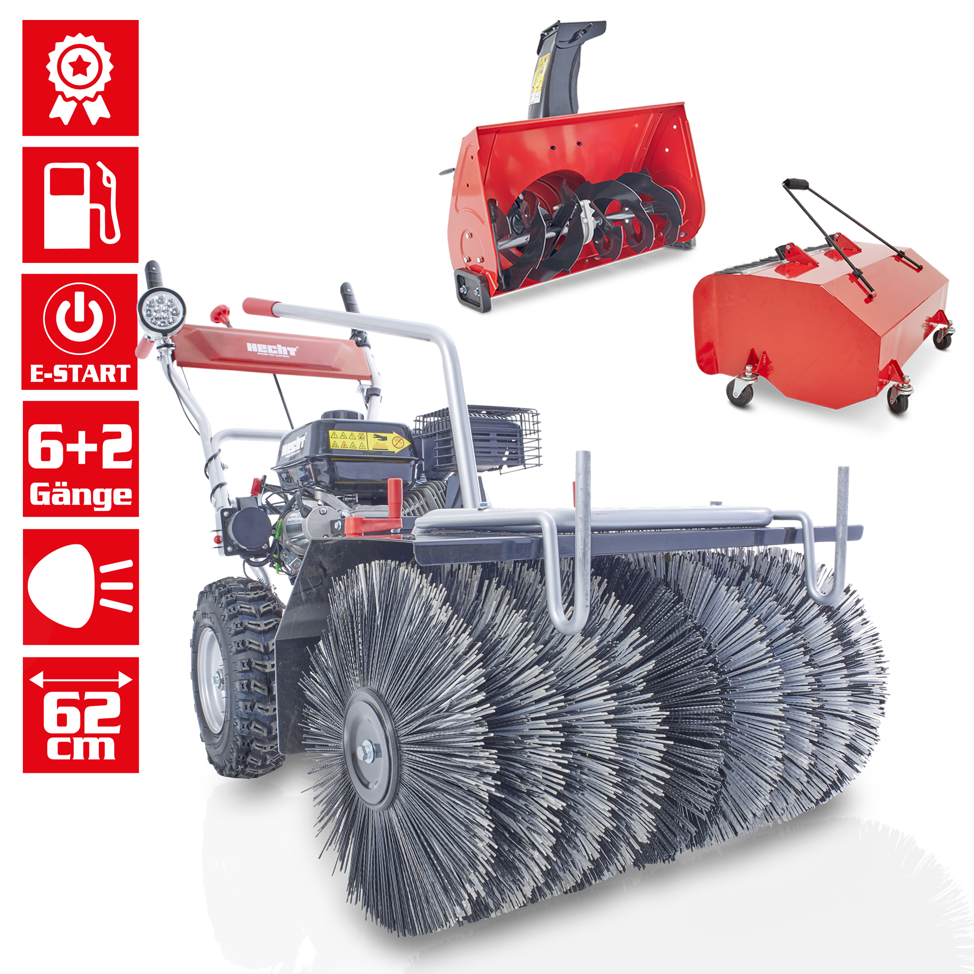 HECHT Benzin Kehrmaschine »8616 SE Set 4« Benzin-Kehrmaschine mit großer Arbeitsfläche inkl. Schneefräskopf  und Auffangbox