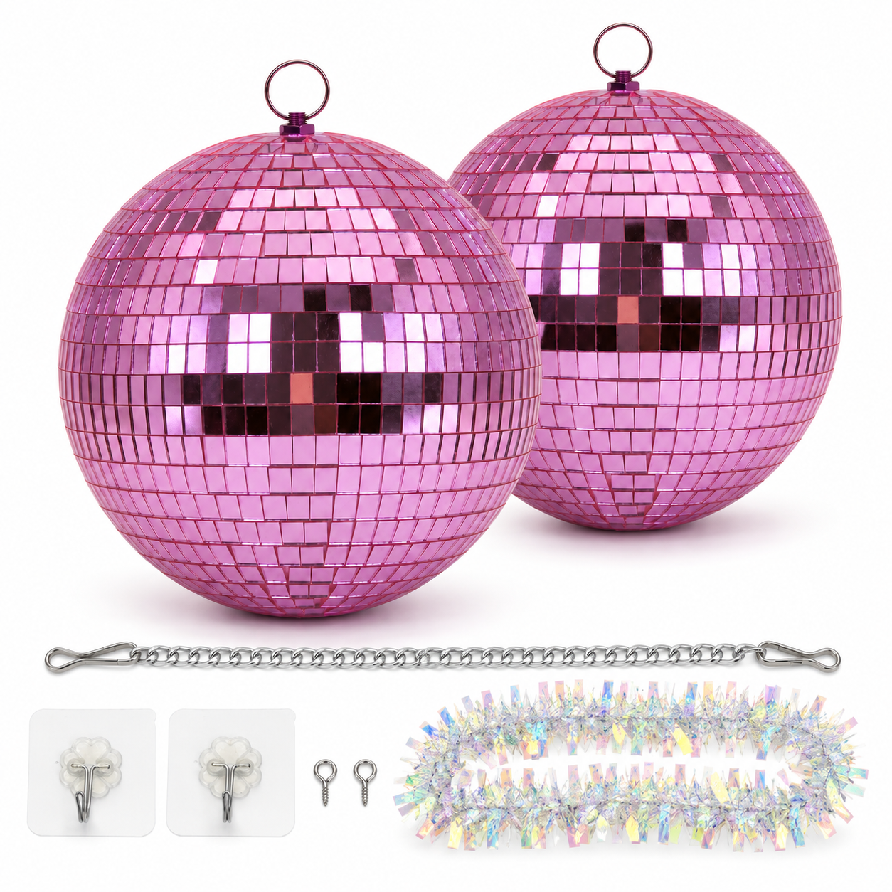Onbest Discokugel 20 cm Pink 2er Stück Set mit Zubehör (Dieses Bild wurde mit Hilfe von KI generiert.)