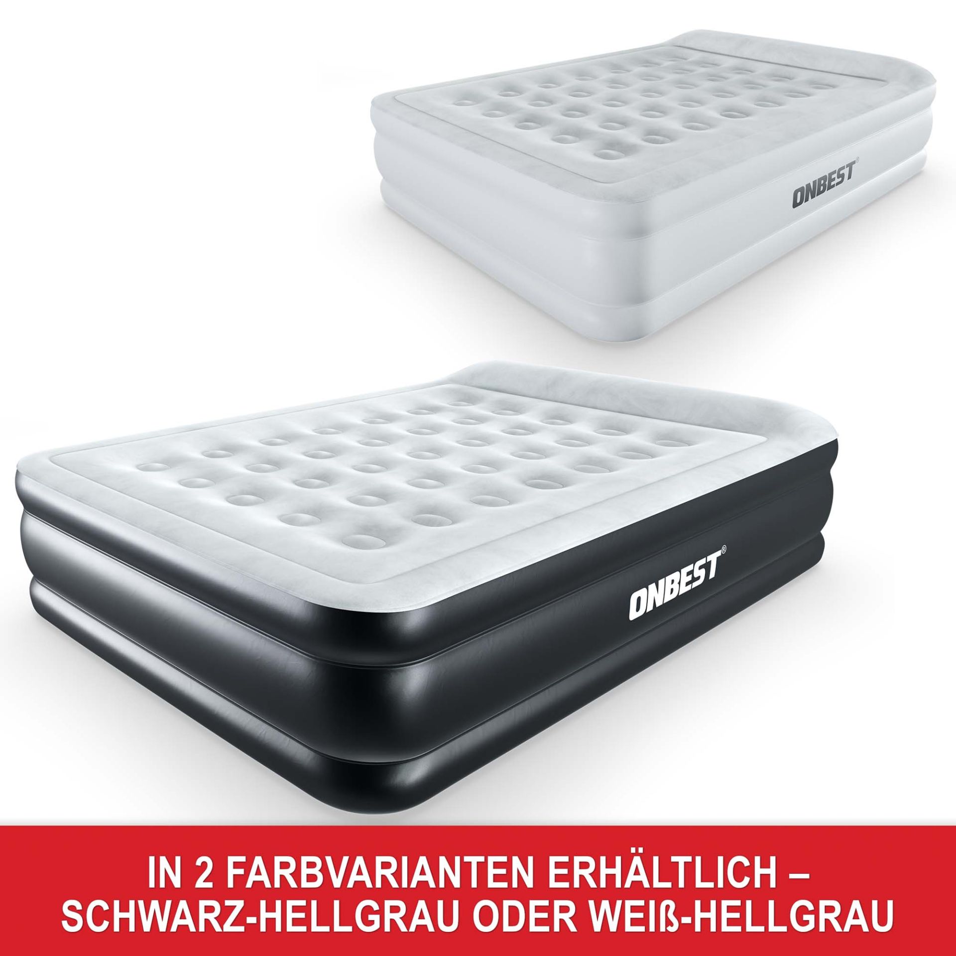 Luftbett Kingsize Schwarz - In 2 Farbvarianten erhältlich; schwarz-hellgrau oder weiß-hellgrau