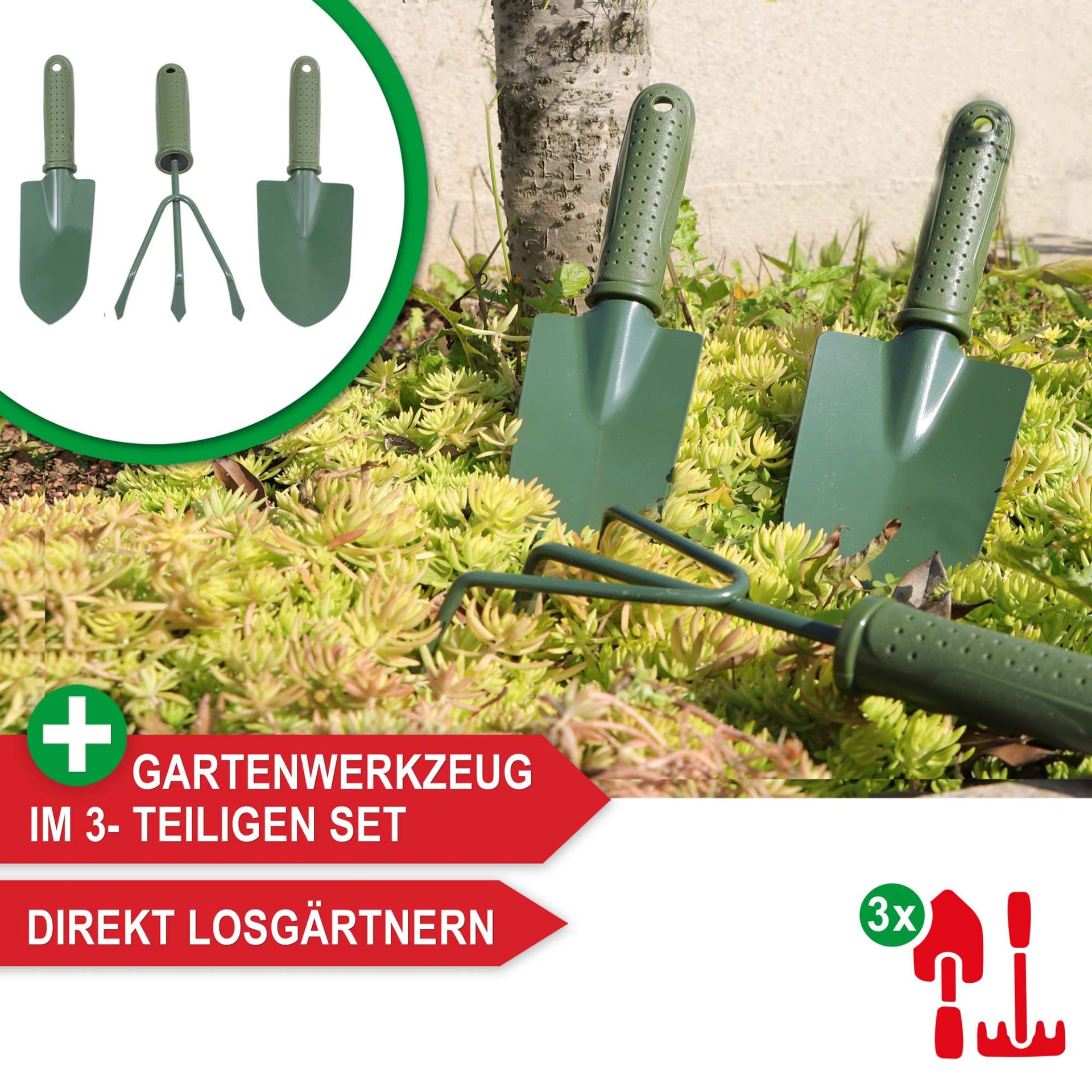 Hochbeet Kunststoff grau - 3 Teiliges Gartenwerkzeug inklusive; 2 Schaufeln, 1 Hake