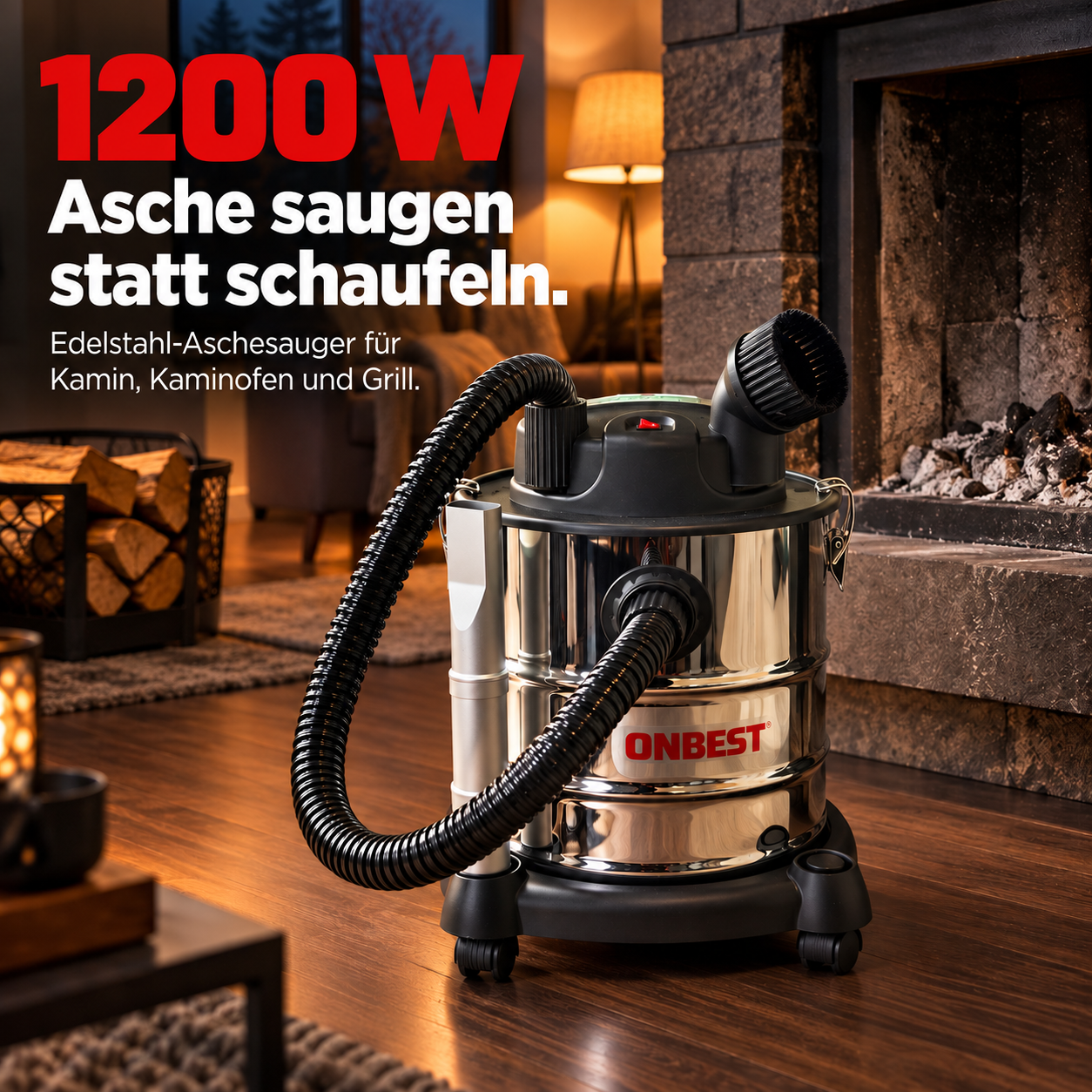 ONBEST Aschesauger mit 1200 W für Kamin, Kaminofen und Grill (Dieses Bild wurde mit Hilfe von KI generiert.)