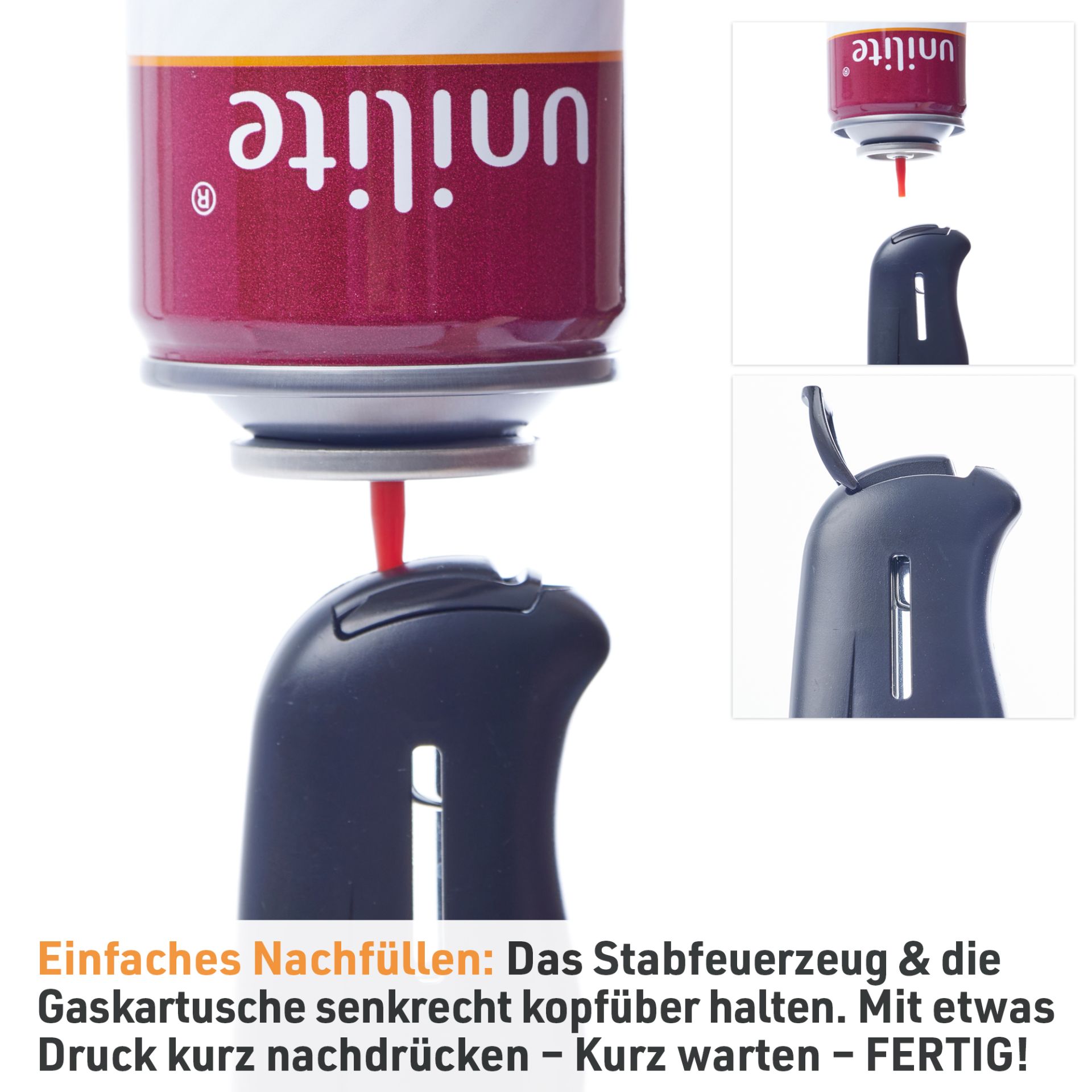Unilite Stabfeuerzeug Milano NT; Einfaches Nachfüllen