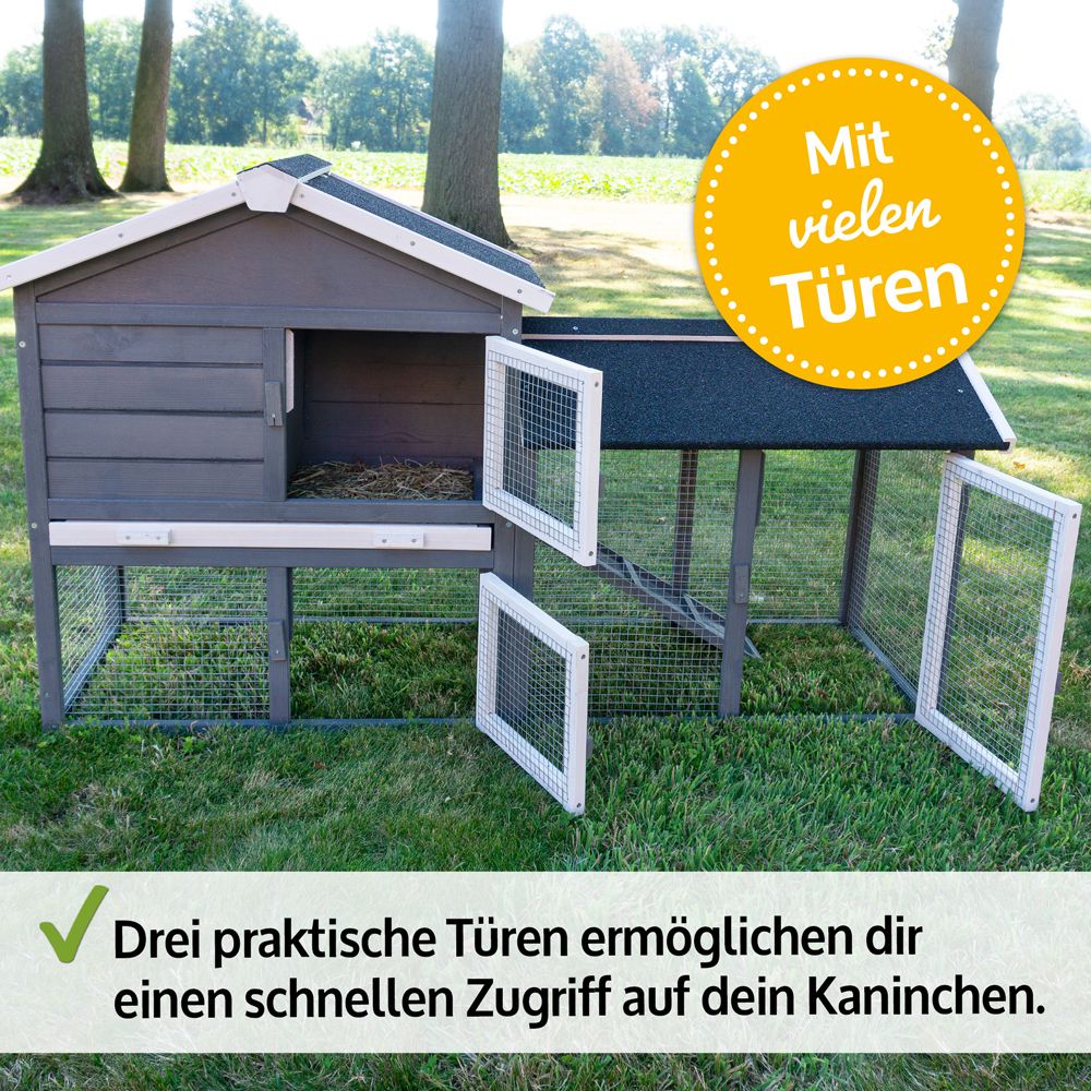 Hasenstall Dream Grey; Drei große Türen für praktischen Zugriff Hasenstall Dream Grey; Drei große Türen für praktischen Zugriff