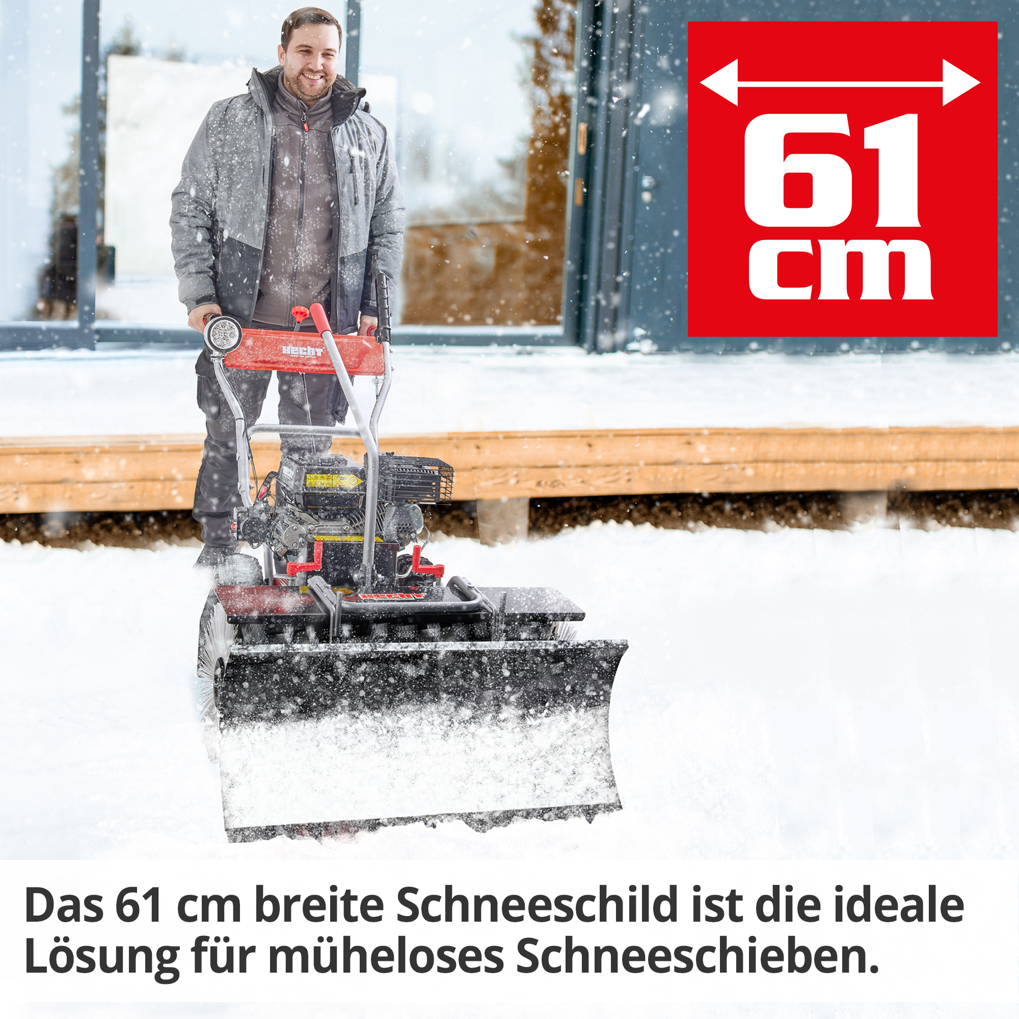 Das 61 cm breite Schneeschild ist ideal für den Winterdienst