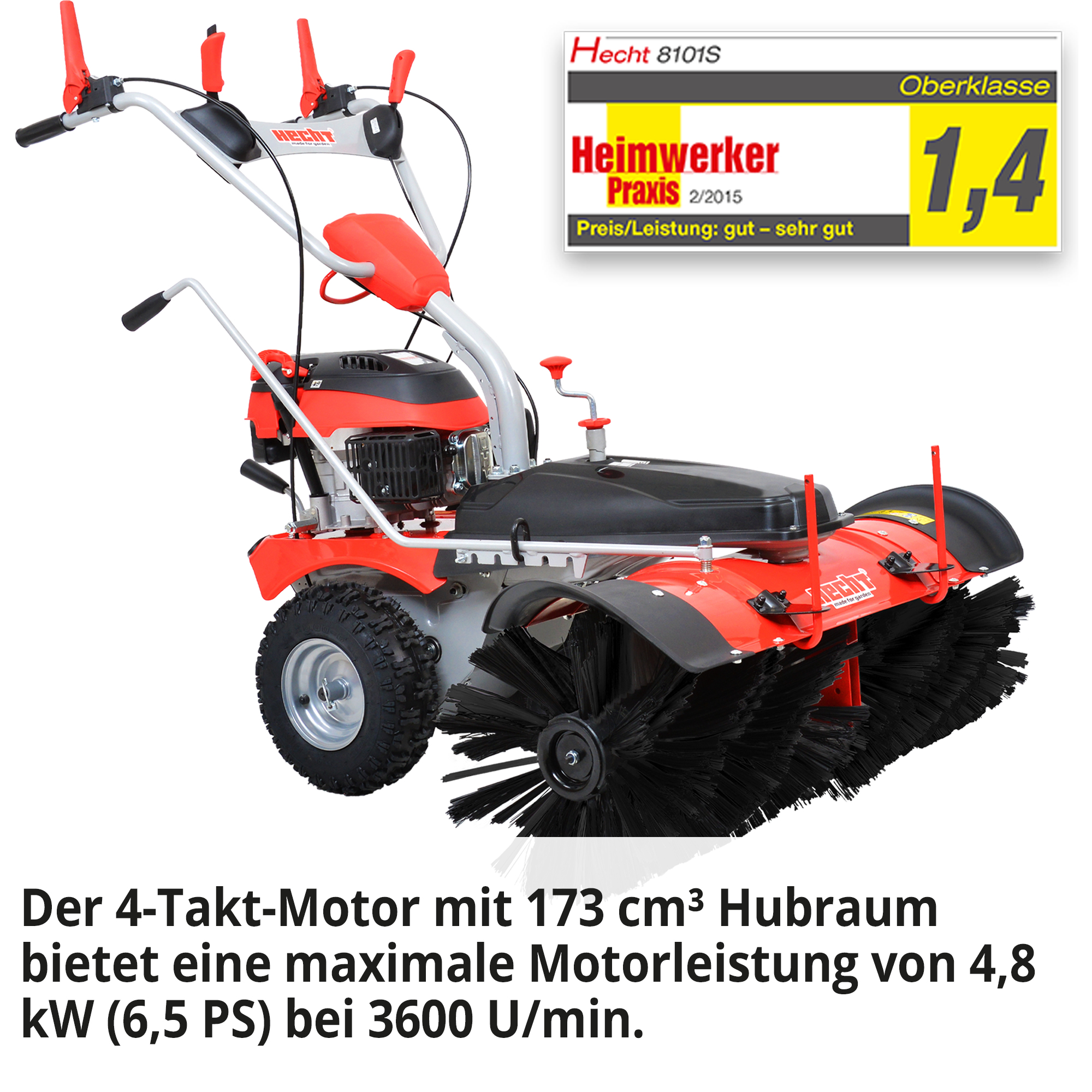 HECHT Benzin Kehrmaschine 8101 S Set 1 Kehrmaschine mit kraftvollem 4- Takt Motor und 173 cm³ Hubraum