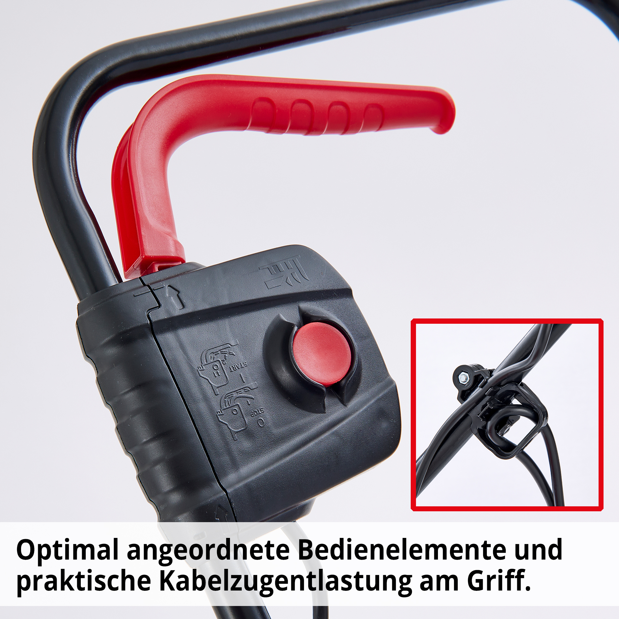 Hecht Elektro-Rasenmäher mit Kabelzugentlastung und bedacht angeordneten Bedienelementen 