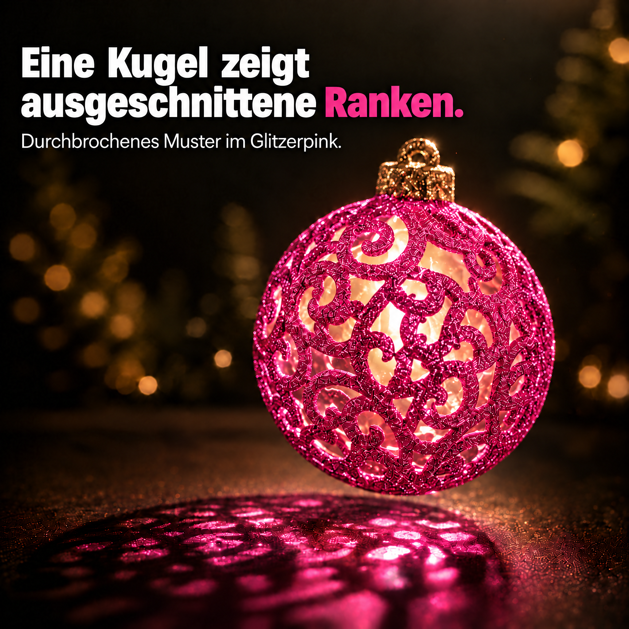 Ornamentkugel Pink ONBEST: Durchbrochenes Muster mit Glitzer-Ranken. (Dieses Bild wurde mit Hilfe von KI generiert.)