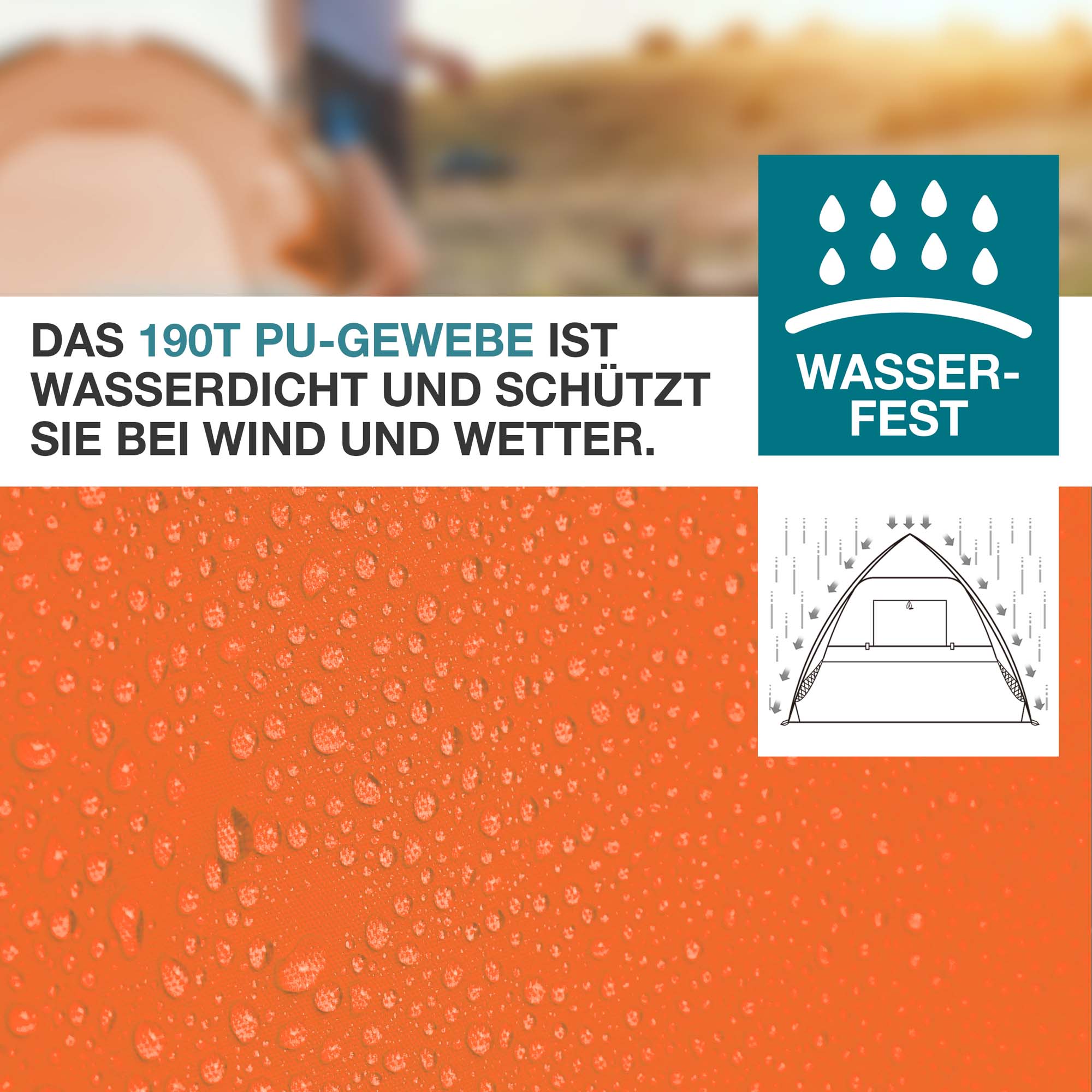 Wasserfestes 190T PU-Gewebe der orangene Strandmuschel bietet Schutz bei Wind und Wetter