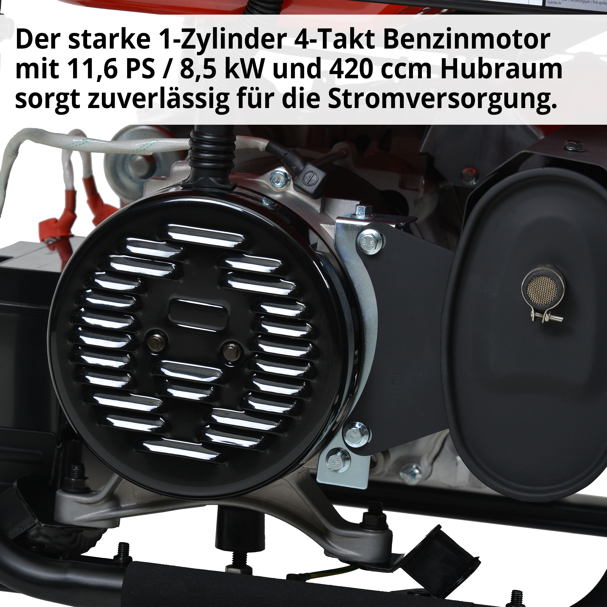 Notstromaggregat Benzin; Der starke 1-Zylinder 4-Takt Benzinmotor mit großem Hubraum sorgt zuverlässig für die Stromversorgung