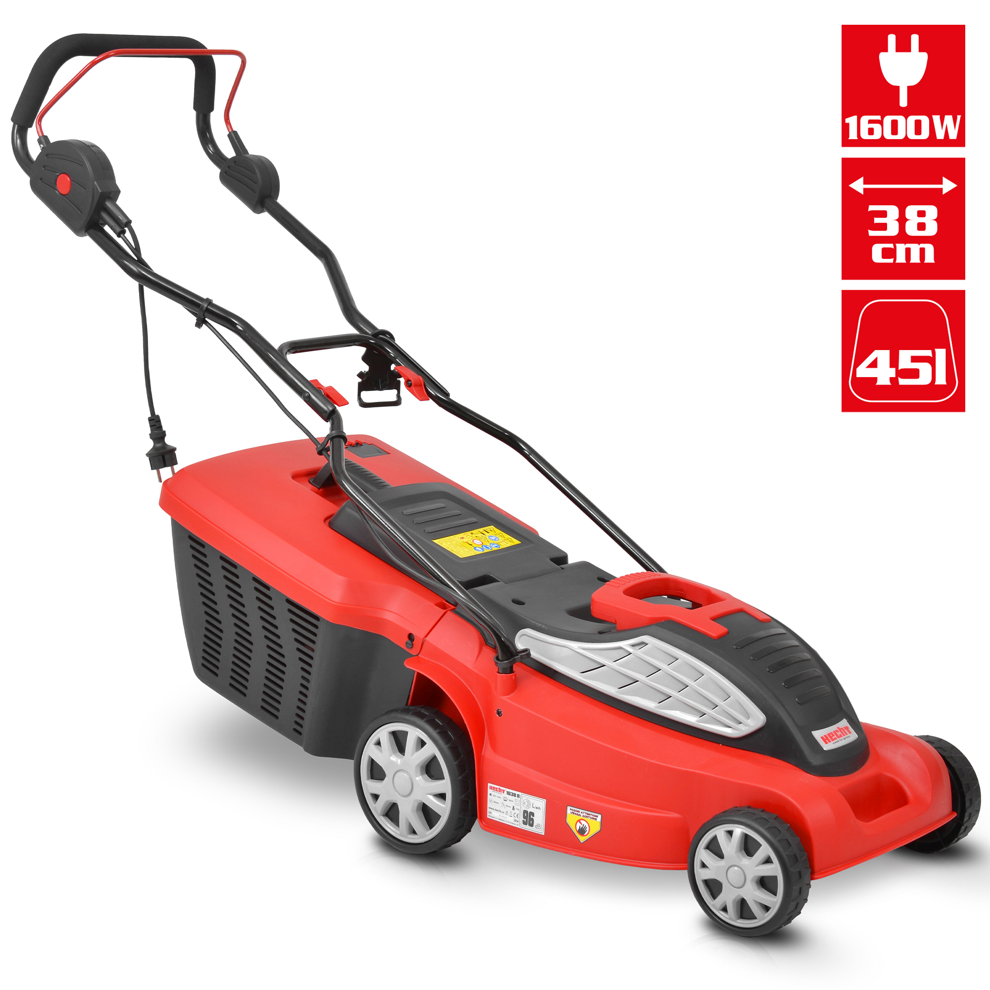 Hecht Elektro-Rasenmäher mit 50 Liter Grasfangkorb und 1600 Watt Elektro-Motor 