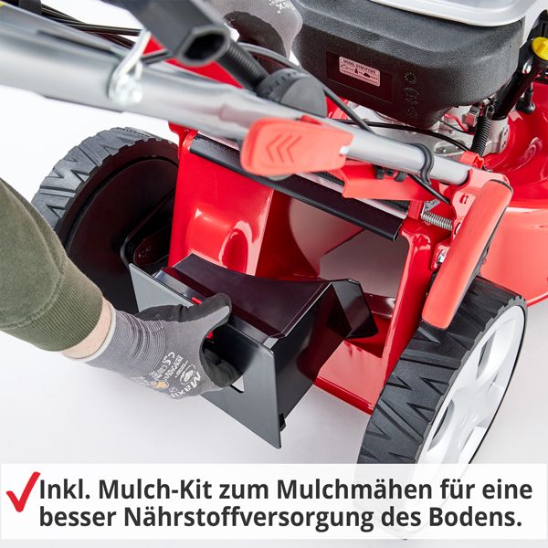 Benzin Rasenmäher; Inklusive Mulch-Kit zum Mulchmähen