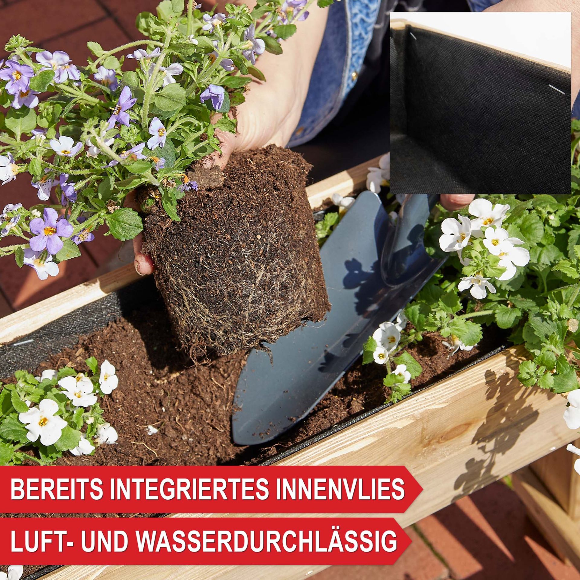 Pflanztreppe 2-stöckig - bereits integriertes Innenvlies, Luft- und wasserdurchlässig Pflanztreppe 2-stöckig - bereits integriertes Innenvlies, Luft- und wasserdurchlässig