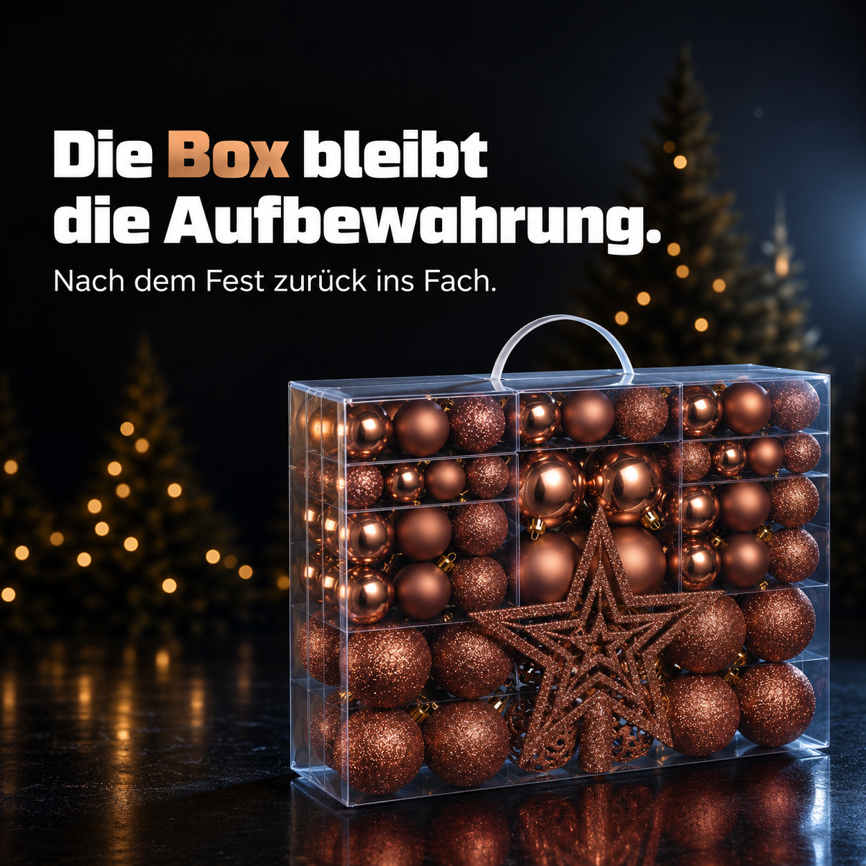 ONBEST Weihnachtskugeln: Praktische Aufbewahrungsbox für das Set (Dieses Bild wurde mit Hilfe von KI generiert.)