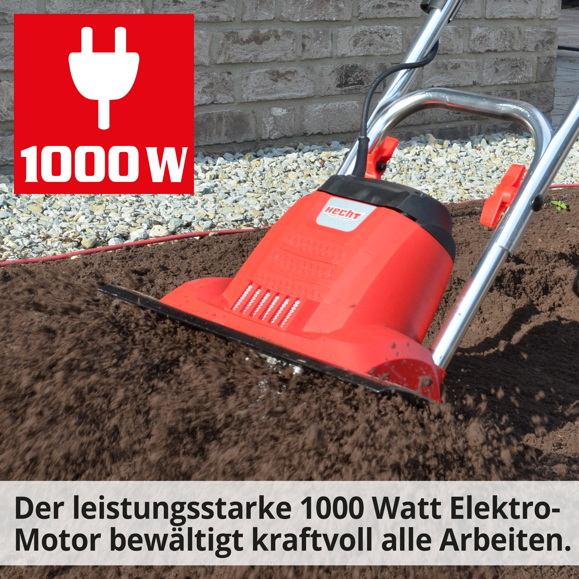 Gartenhacke; 1000 Watt leistungsstarker Elektromotor