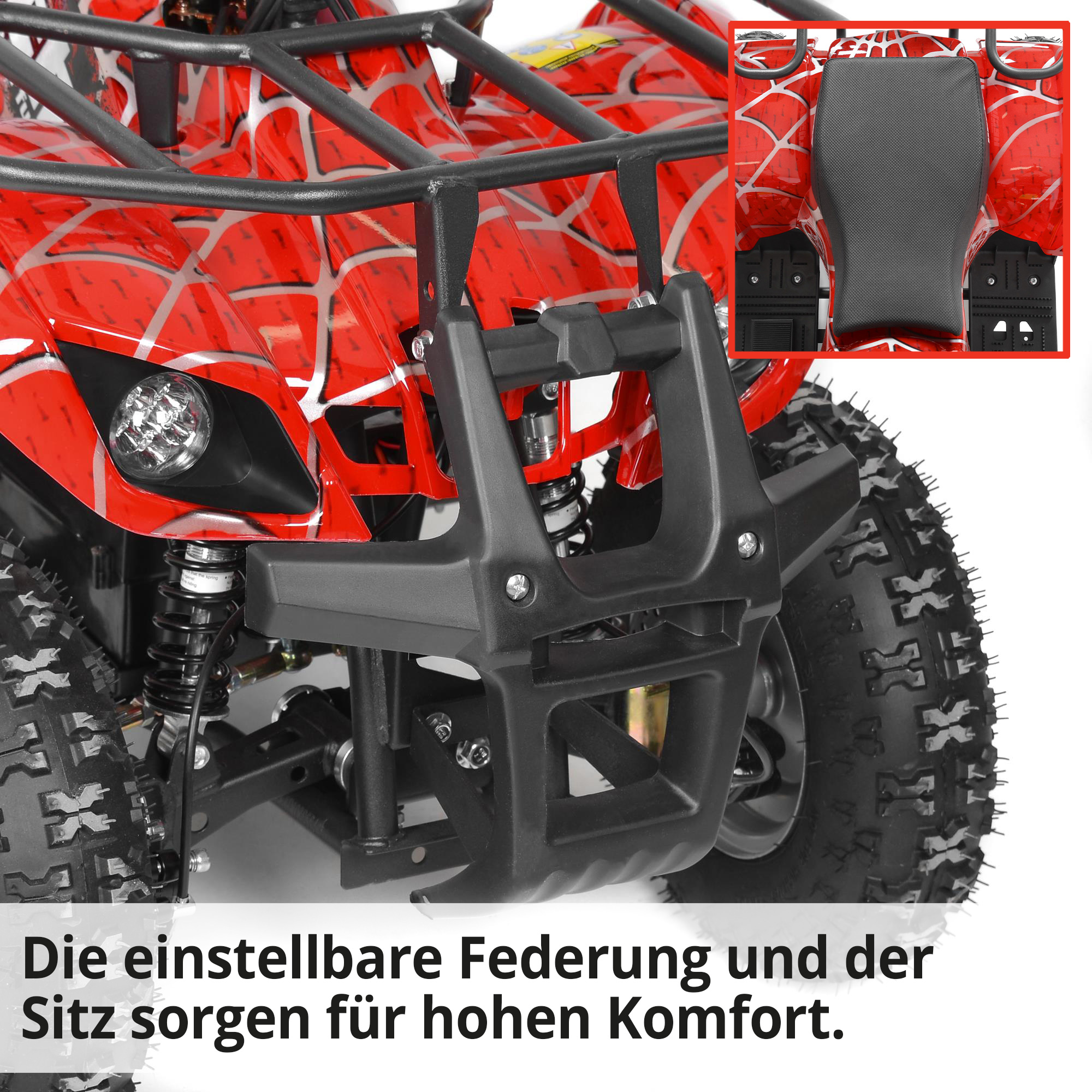 Elektro Quad 56100 Rot; Die einstellbare Federung und der Sitz sorgen für hohen Komfort