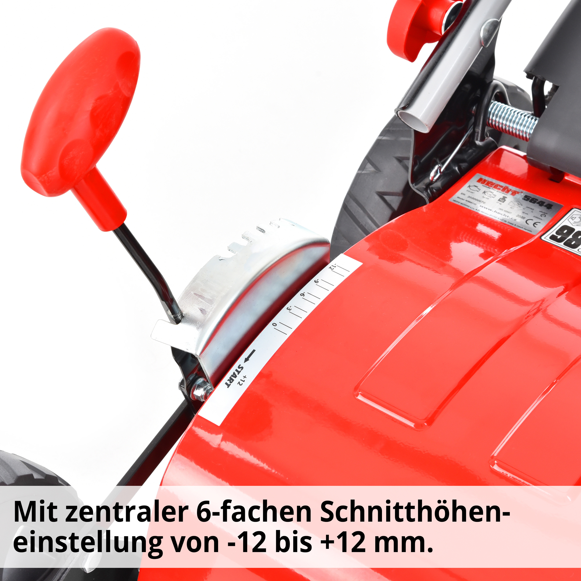 Vertikutierer; Mit zentraler 6-fachen Schnitthöheneinstellung von -12 bis +12 Millimeter