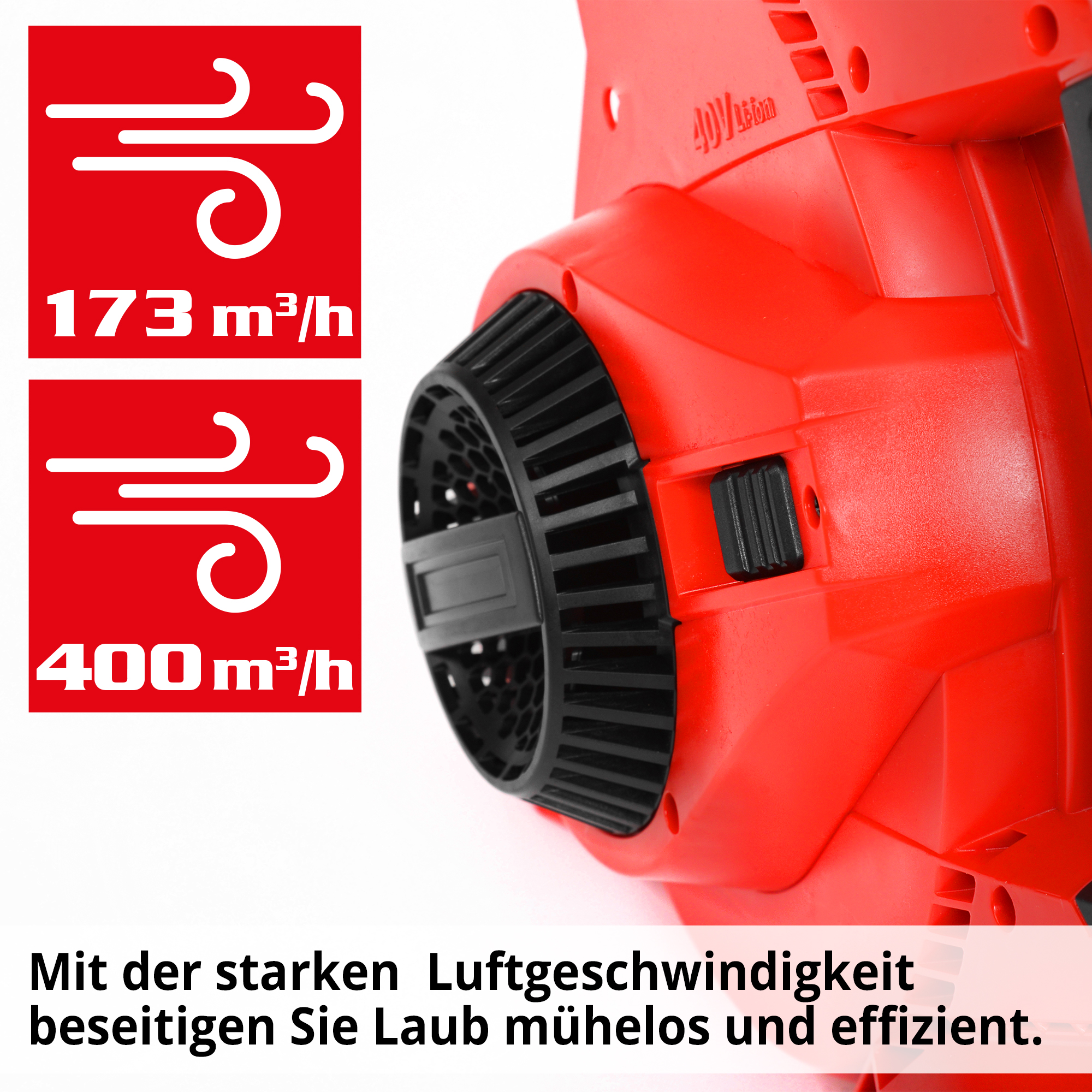 Akku-Laubsauger mit hoher Leistung für schnelles und bequemes arbeiten 
