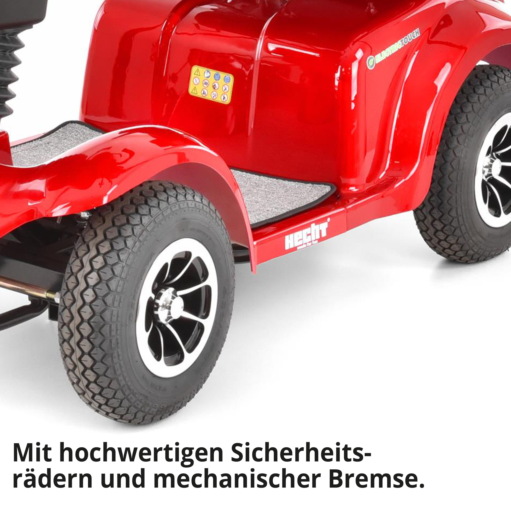 Hecht WISE RED Elektro Seniorenmobil mit hochwertigen Sicherheitsrädern und mechanischer Bremse