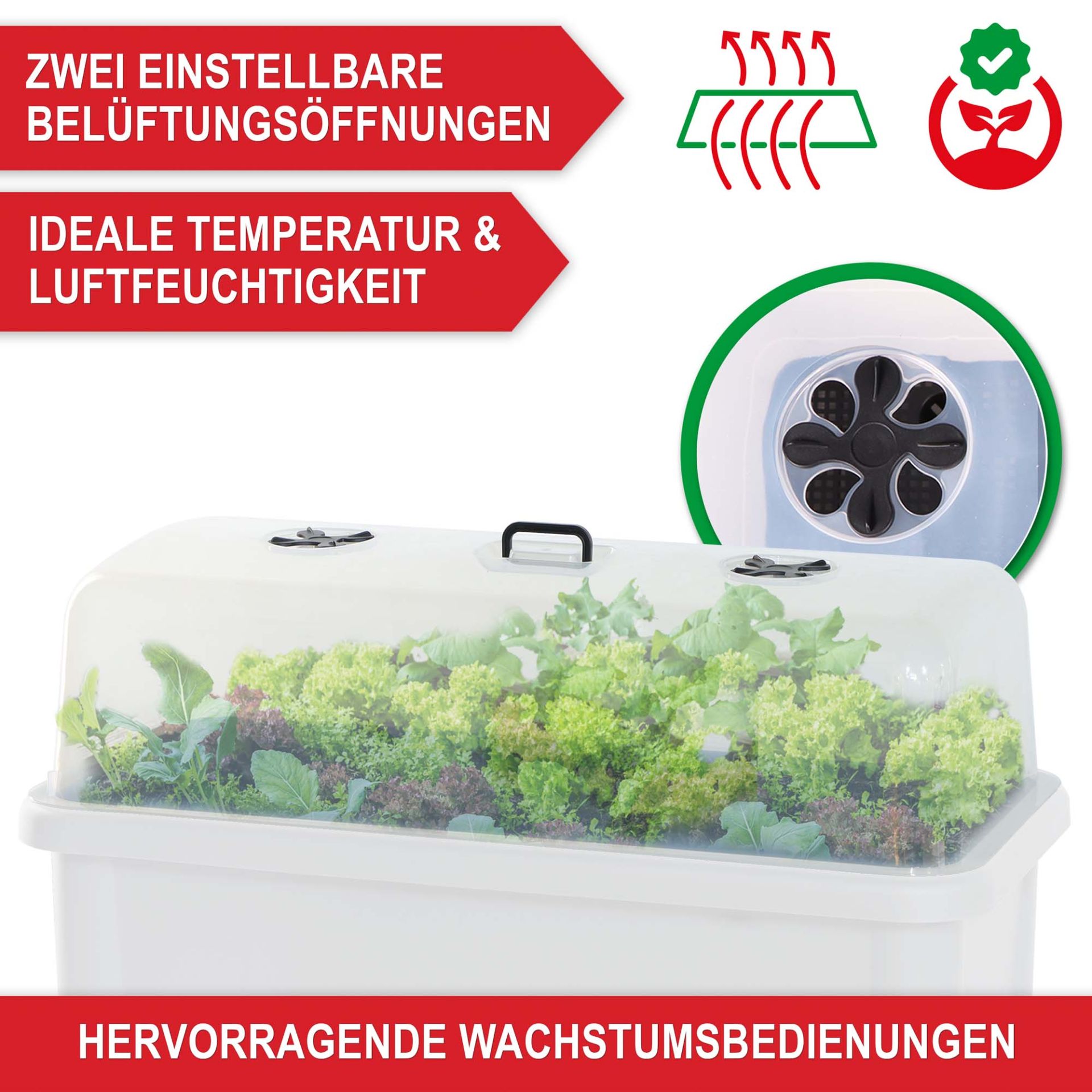 Hochbeet Kunststoff weiß - 2 einstellbare Belüftungsöffnungen; ideale Temperatur und Luftfeuchtigkeit; Hervorragende Wachstumsbedingungen 