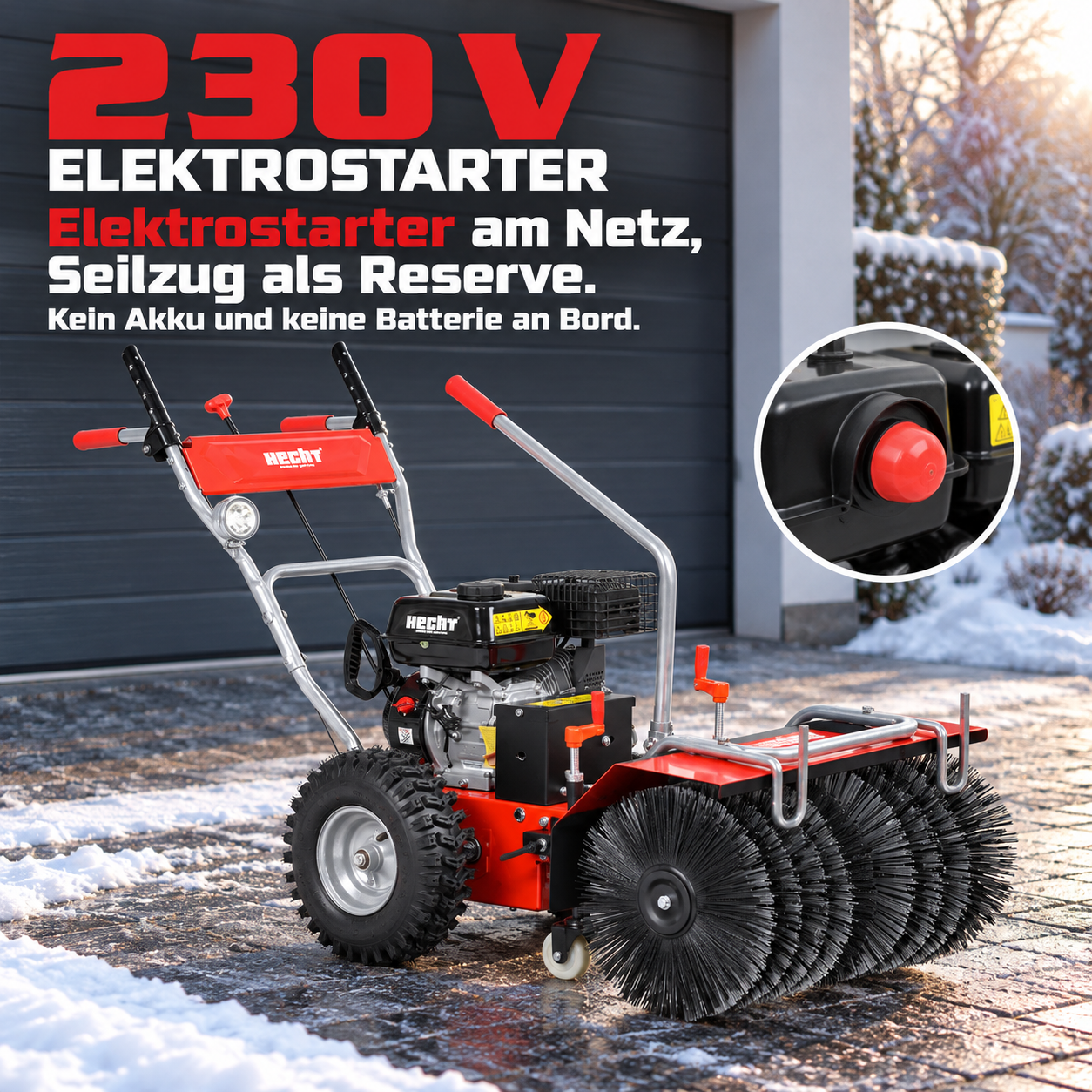 HECHT Kehrmaschine 8616 SE: 230V Elektrostarter für bequemes Anlassen (Dieses Bild wurde mit Hilfe von KI generiert.)