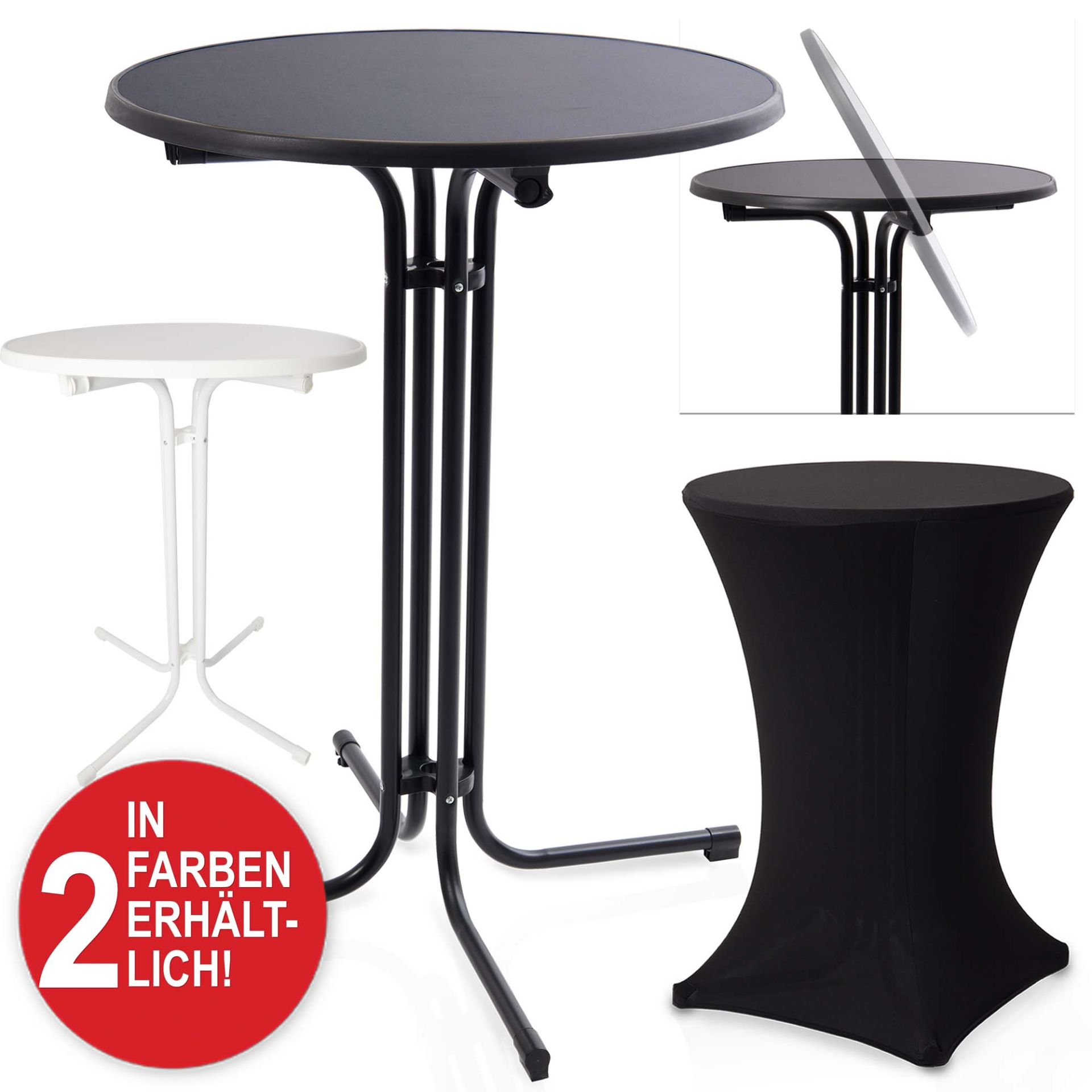 In 2 Farben erhältlich, schwarz und weiß - Stehtisch mit Tischhusse