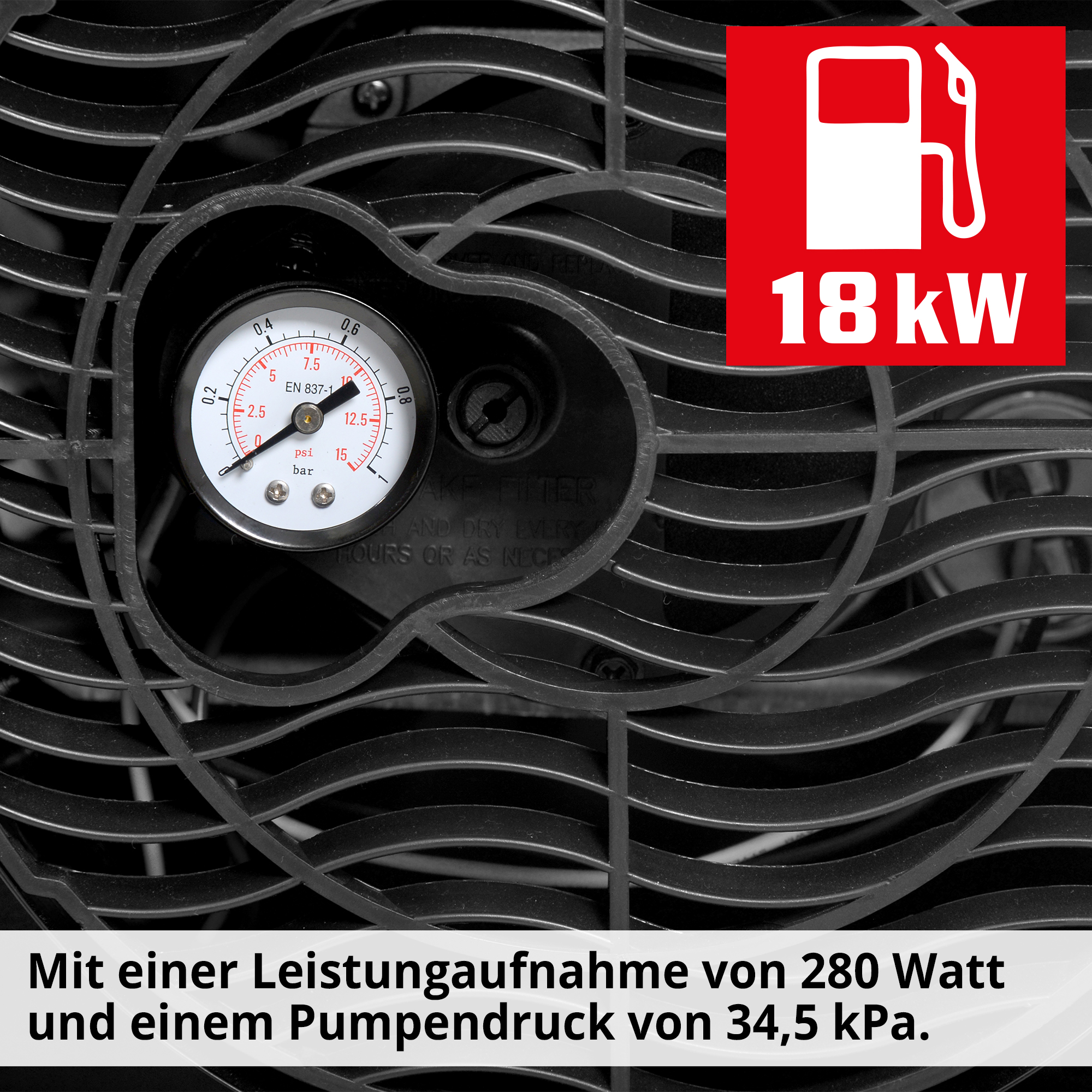 Diesel Heizkanone; 280 Watt Leistungsaufnahme, Pumpendruck von 34,5 kPa, 18 Kilowatt Wärmeleistung
