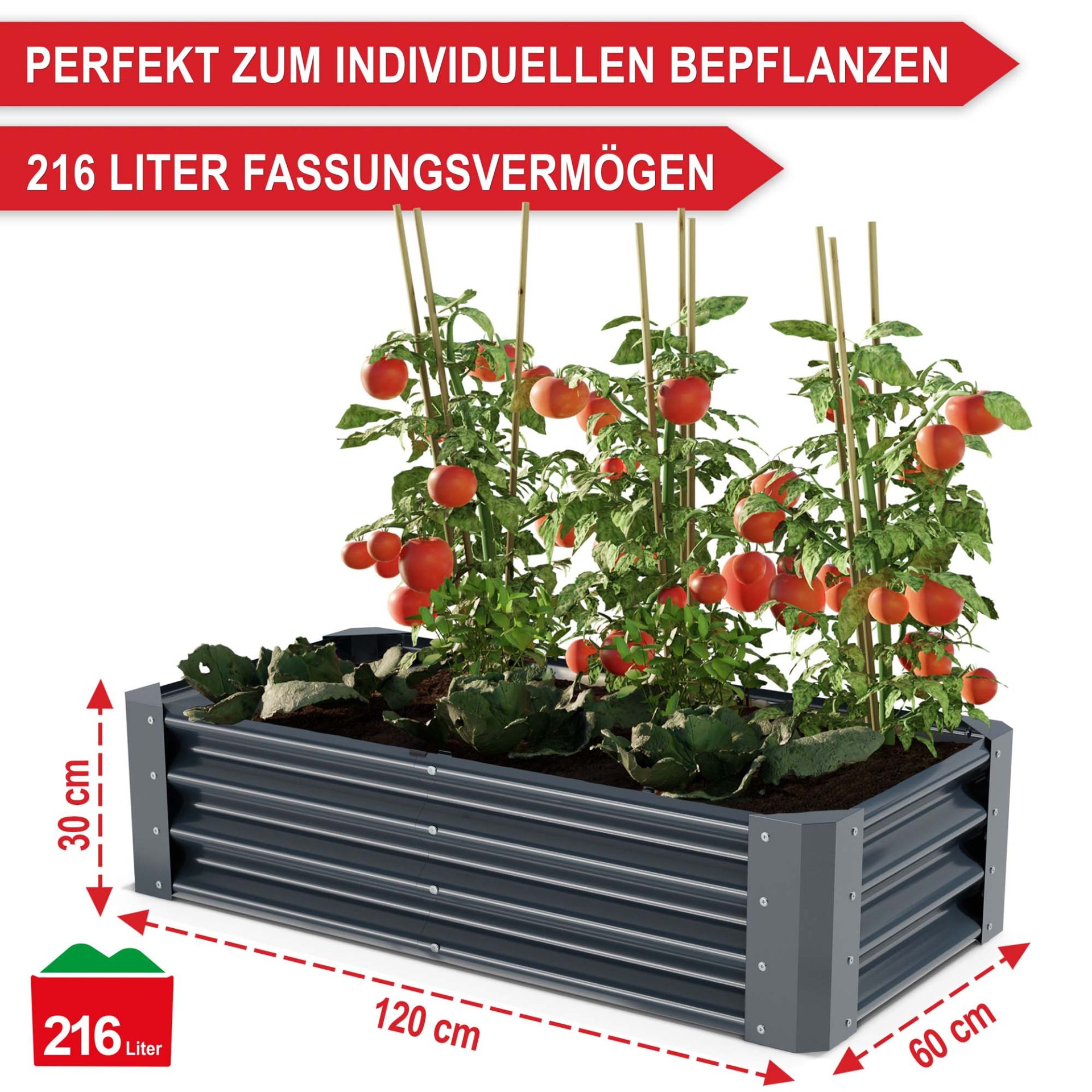 Hochbeet Stahl Anthrazit - Perfekt zum individuellen bepflanzen, großes Fassungsver,ögen
