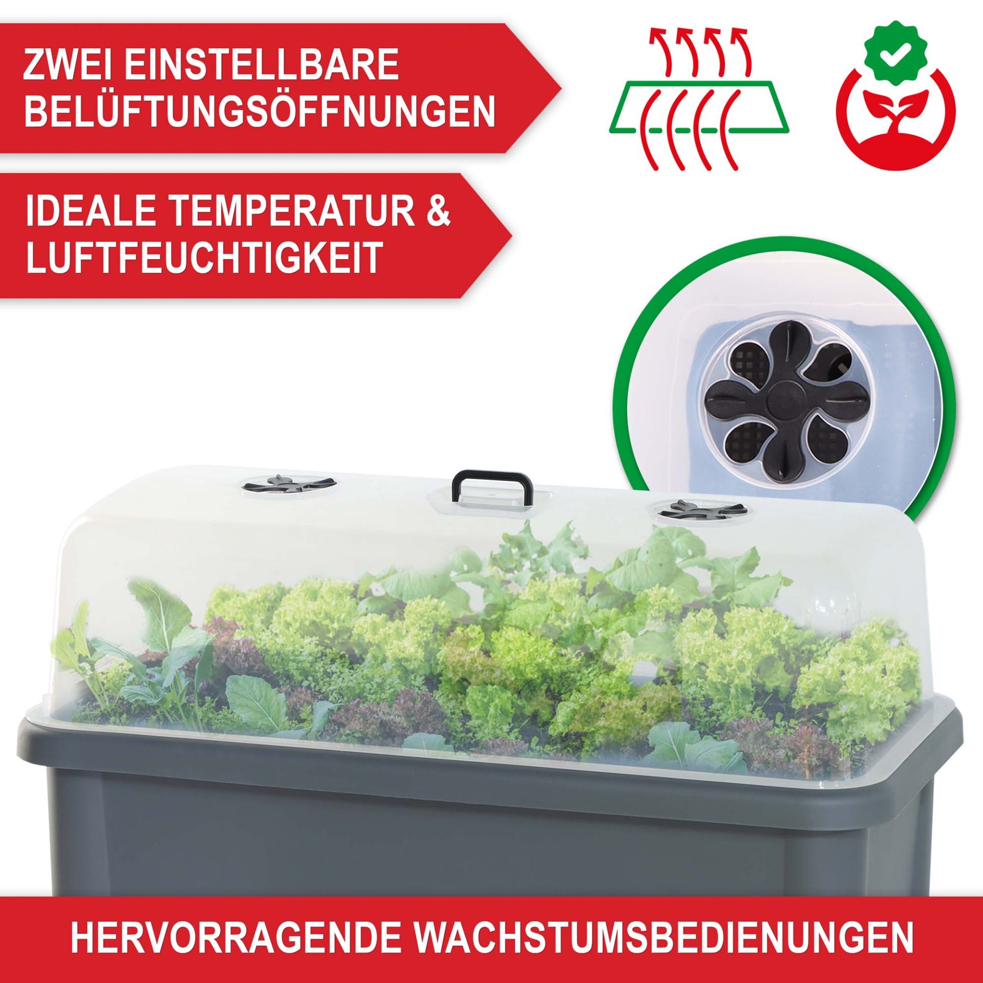 Hochbeet Kunststoff grau - 2 einstellbare Belüftungsöffnungen; ideale Temperatur und Luftfeuchtigkeit; Hervorragende Wachstumsbedingungen 