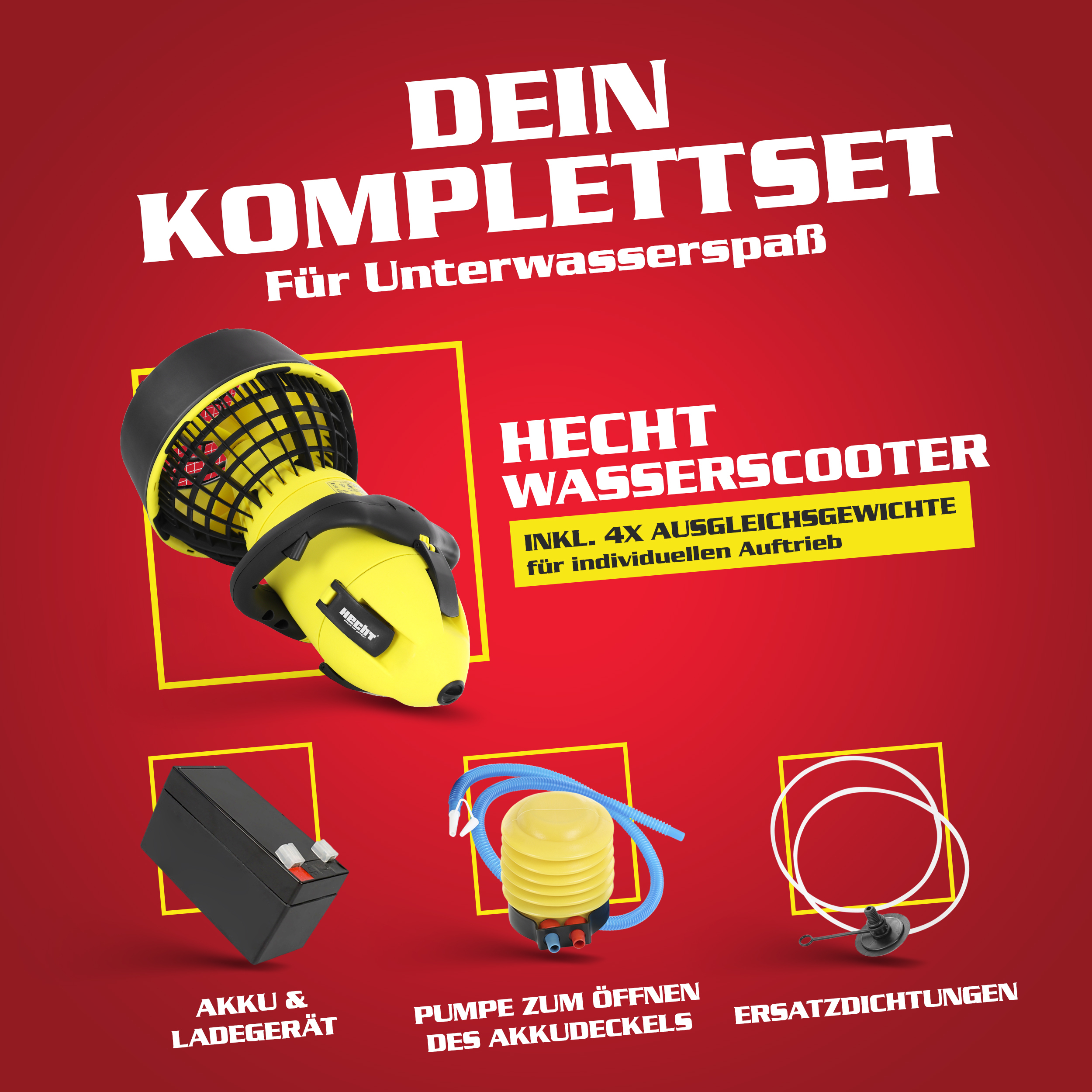 Wasserscooter HECHT 4499 mit Schutzgitter und Doppelpropeller sichtbar